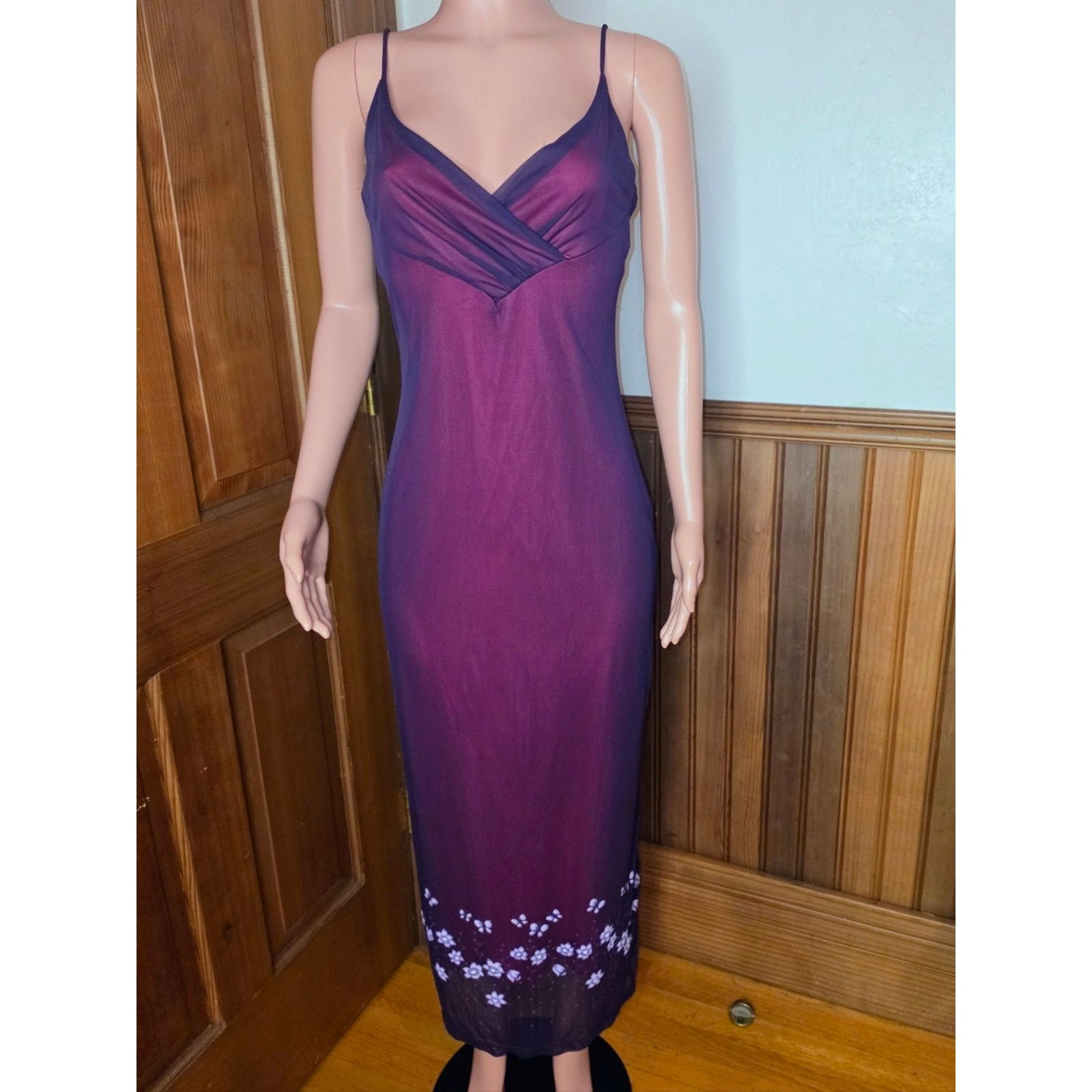 Vintage Pia 90s Y2K Fuchsia & Purple Mesh Floral Dress Large Size L / US 10 / IT 46 - 1 Thumbnail