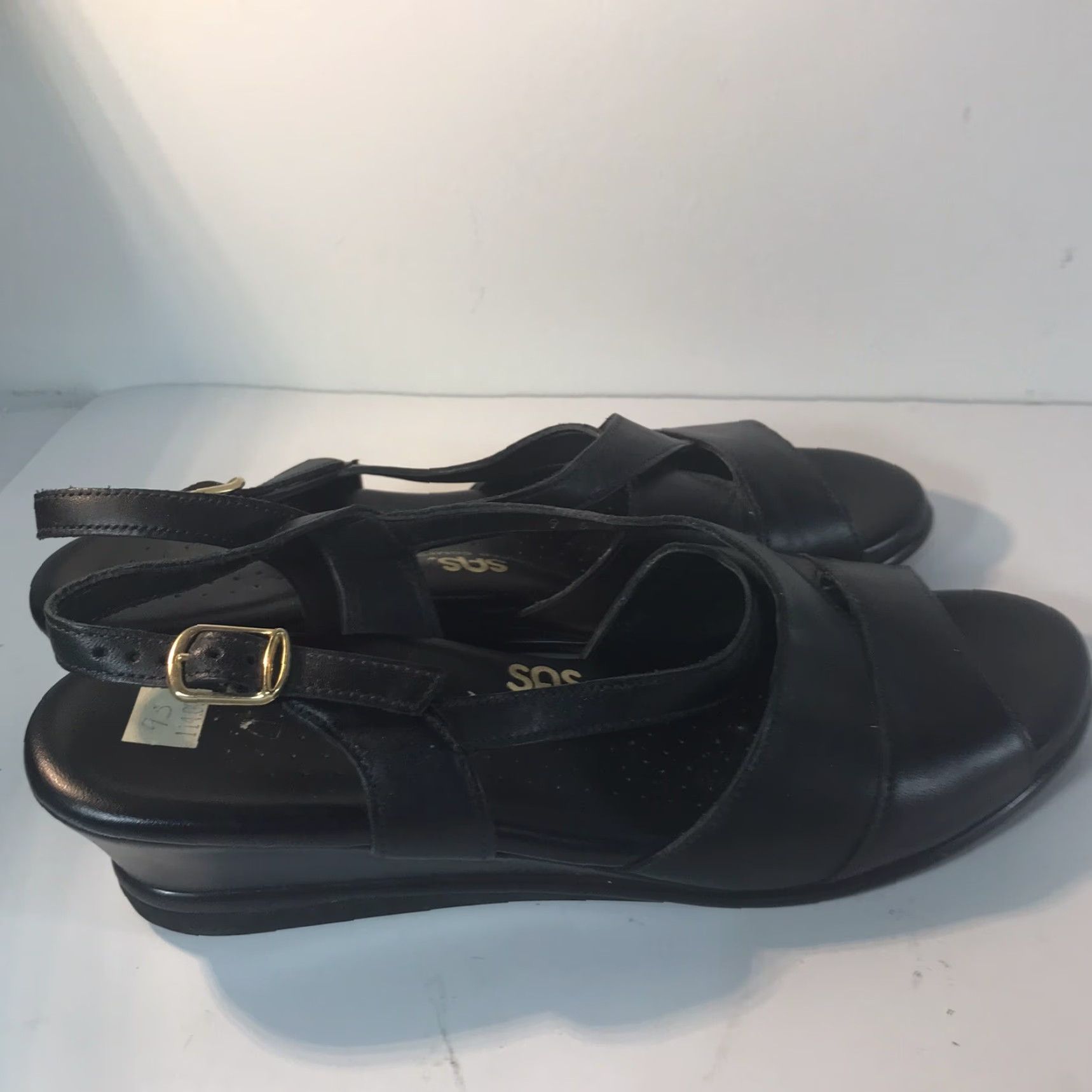 SAS SAS Tripad Comfort Black Leather Wedge Sandals Womens Size 9 Adjustable Buckles Casual Travel Size US 9 / IT 39 - 4 Thumbnail