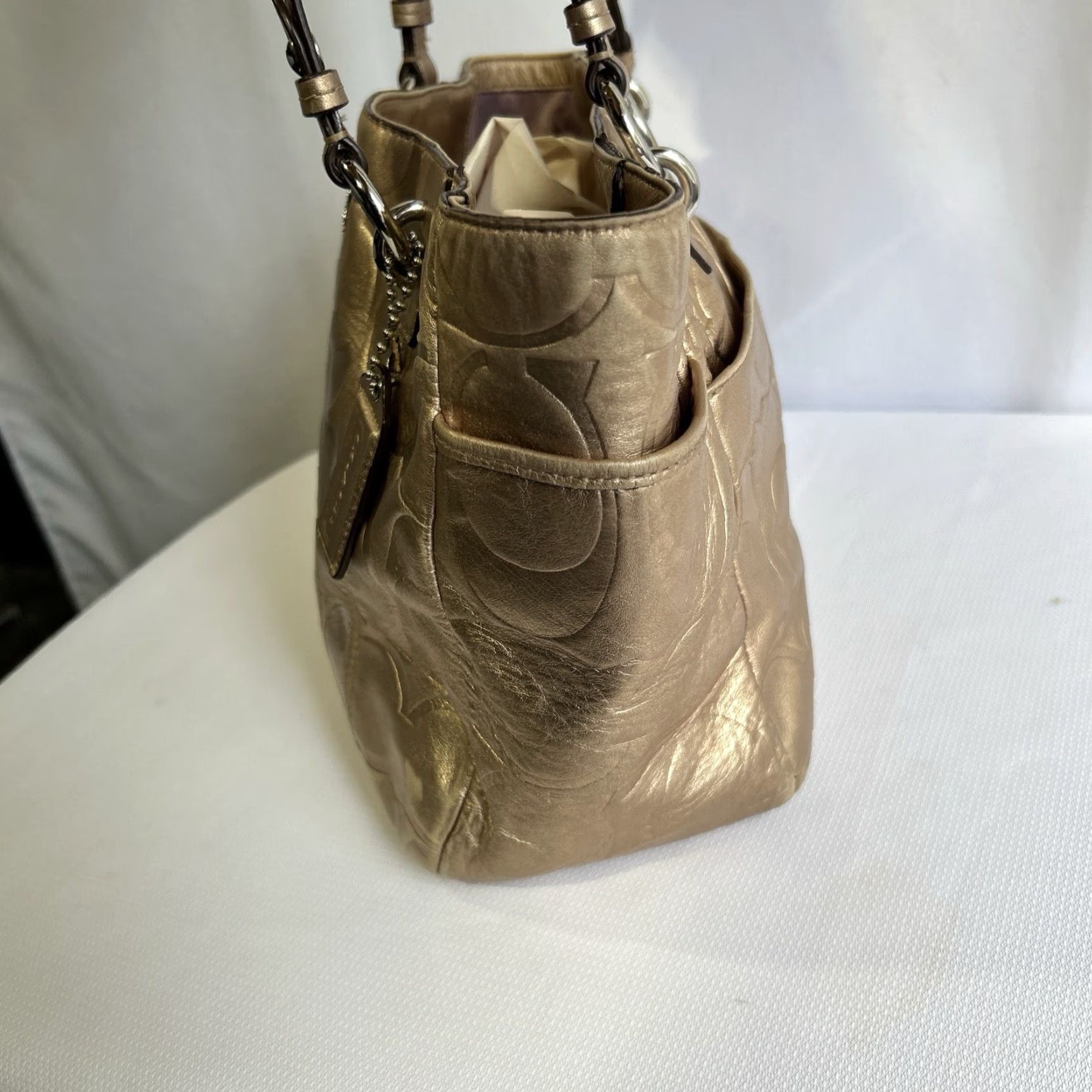 Coach Coach East West Gallery Embossed Leather Purse Tote Gold Metallic Zip Top F17727 Size L / US 10 / IT 46 - 3 Thumbnail