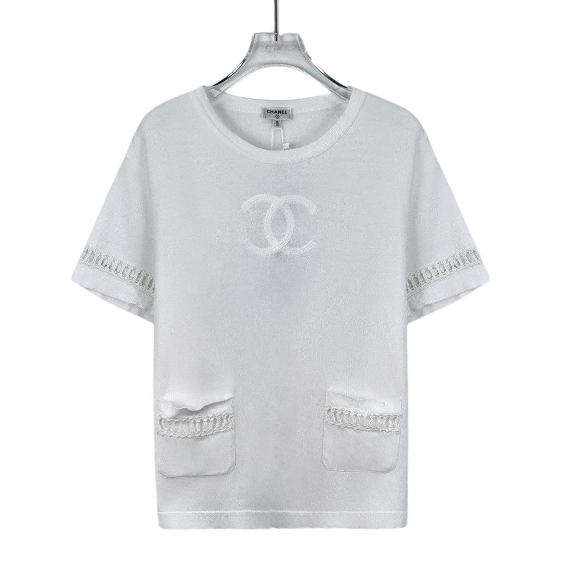 Chanel Chanel White Logo Embroidered Cotton T-Shirt Size S / US 4 / IT 40 - 1 Thumbnail