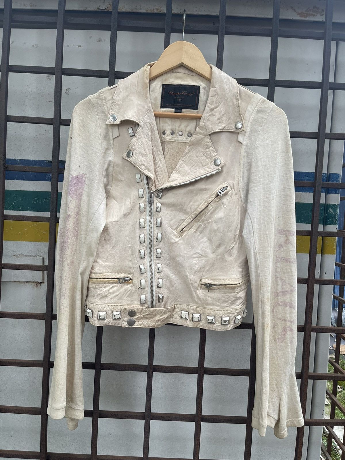 image of Ss06 Undercover Klaus Leather Jacket in Beige, Men's (Size Small)