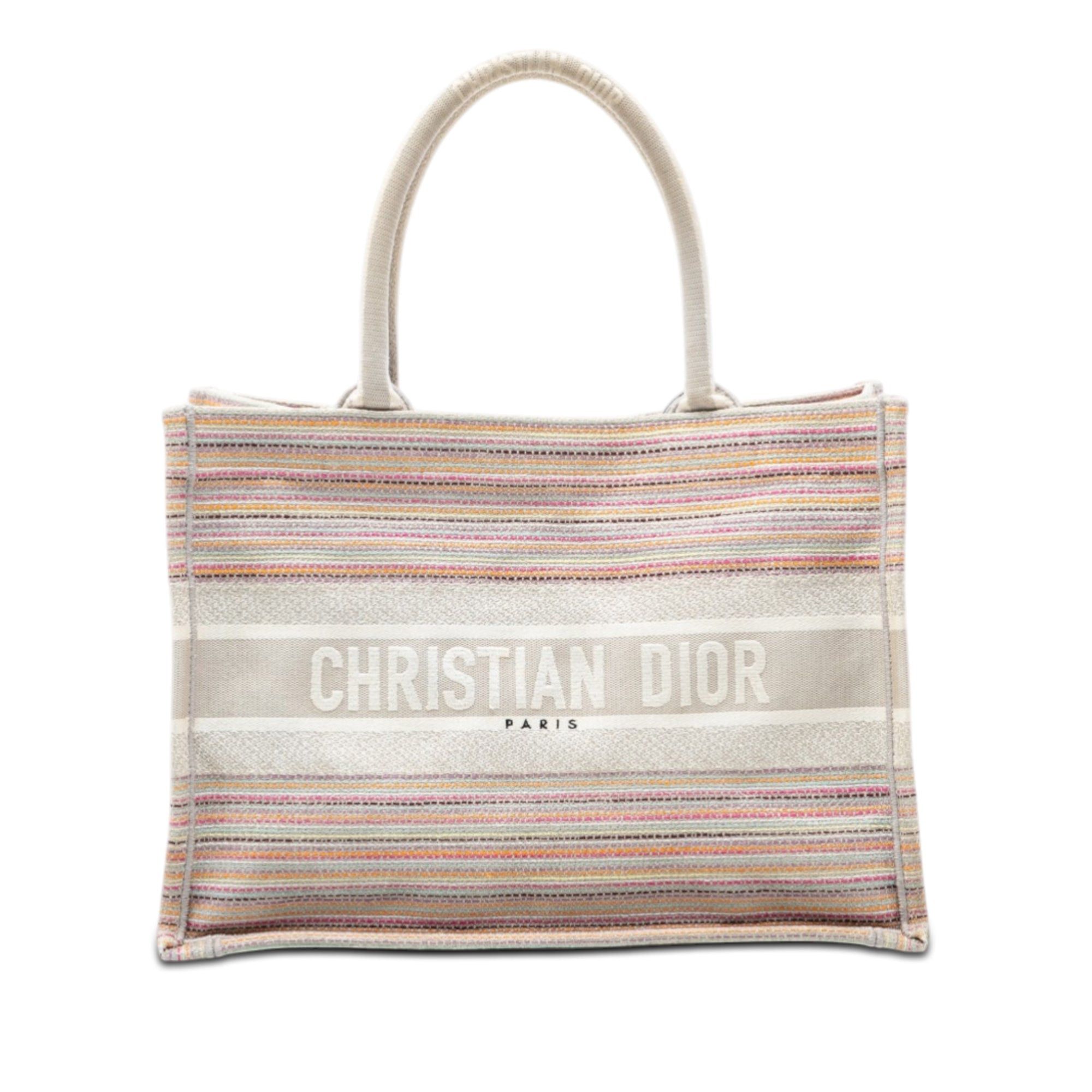 Dior Medium Embroidered Canvas Stripes Book Tote Size ONE SIZE - 1 Thumbnail