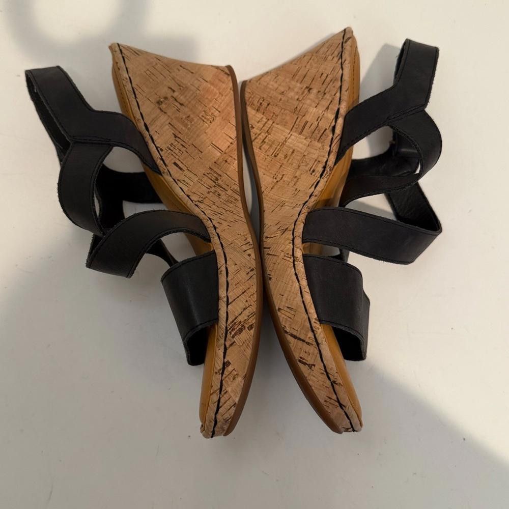 Born BORN Hyuro Cork Wedge Sandals Black Leather Size 11 Size US 11 / IT 41 - 4 Thumbnail