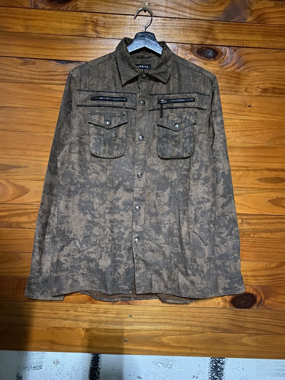 Japanese Brand Vintage MKOX Textured Utility Shirt Jacket Brown Long Sleeve Size US M / EU 48-50 / 2 - 3 Thumbnail
