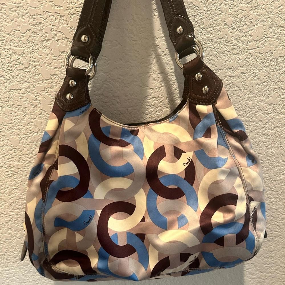Coach COACH Madison Chain Link Satin Maggie Hobo Blue/Brown Size ONE SIZE - 5 Thumbnail