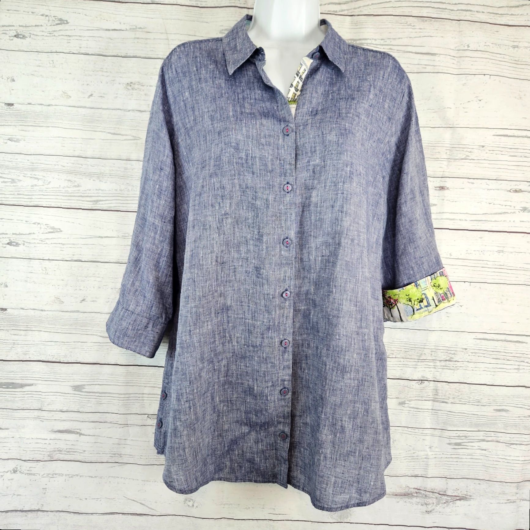 Vintage Chico's Womens Button-Up Linen No Iron 3/4 Sleeve Blue Sz M Shirt Size M / US 6-8 / IT 42-44 - 2 Thumbnail