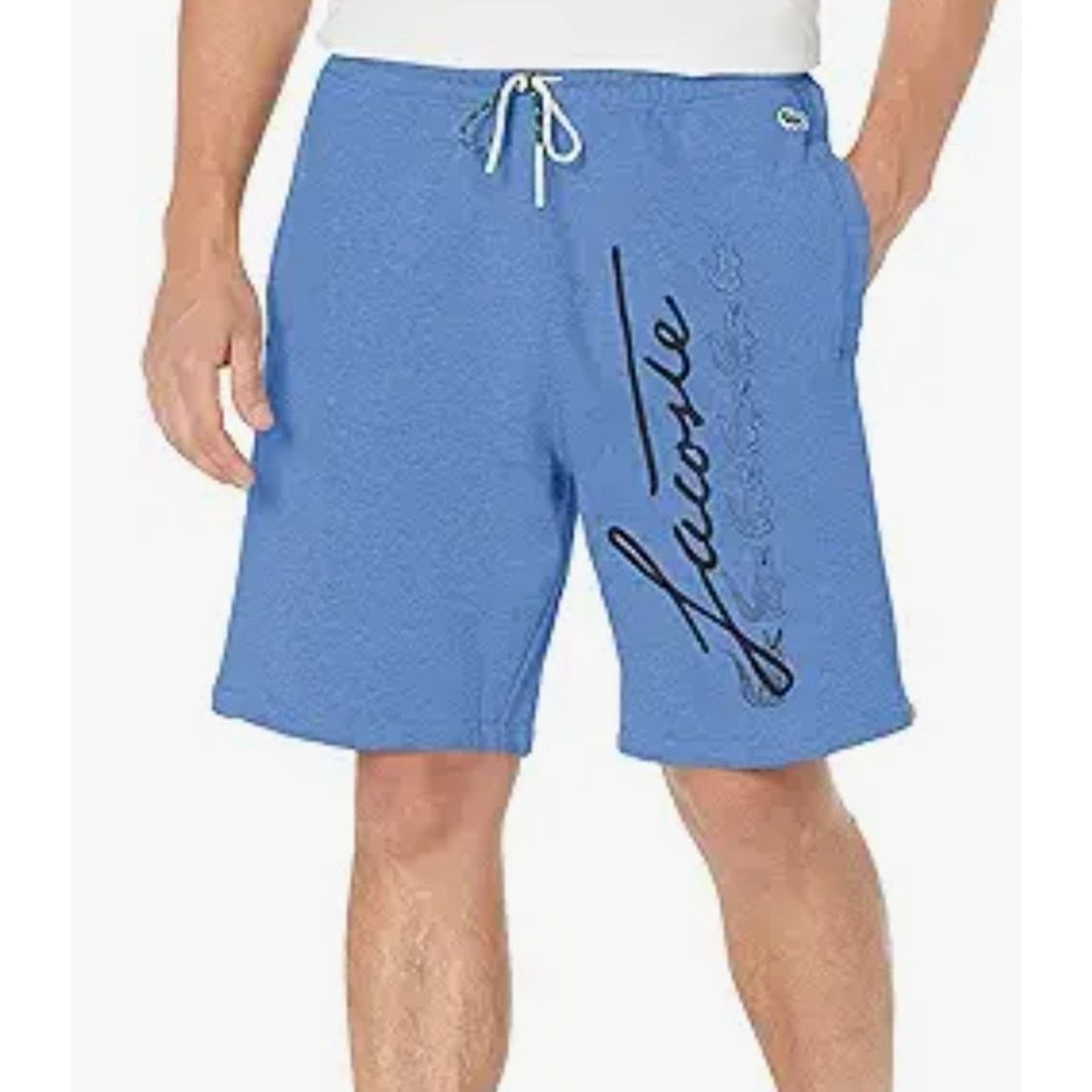 Lacoste Lacoste Men's Signature Print Cotton Fleece Shorts Blue S Size US 30 / EU 46 - 1 Thumbnail
