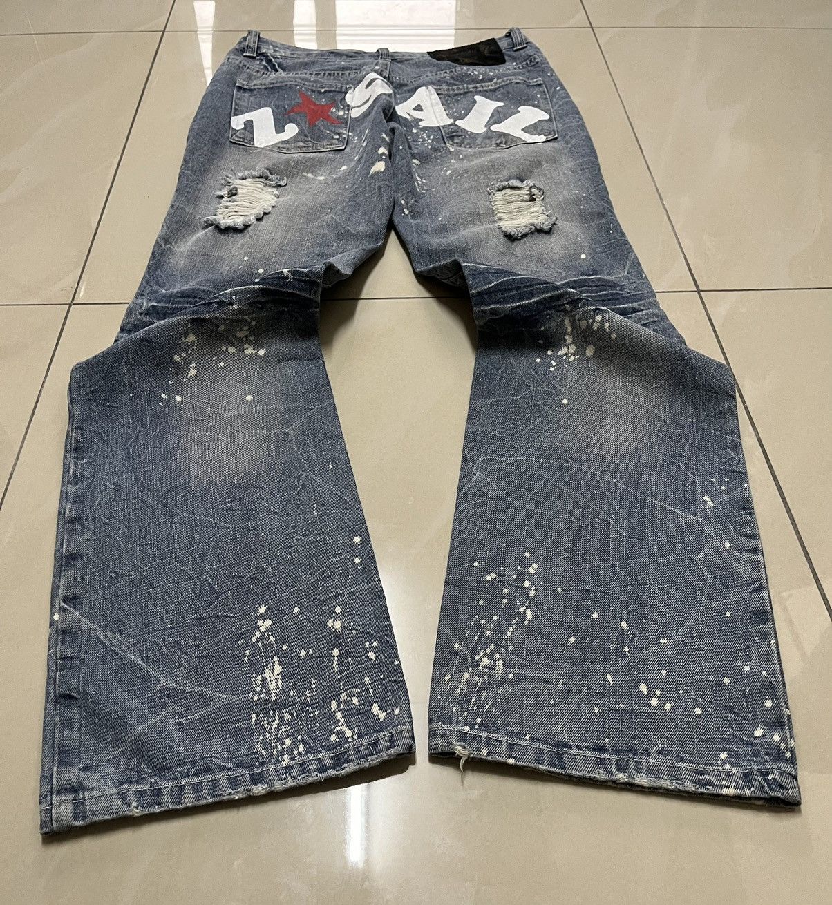 Japanese Brand Zerosail thrashed Punk distressed paint splatter jean F1 Size US 31 - 13 Thumbnail