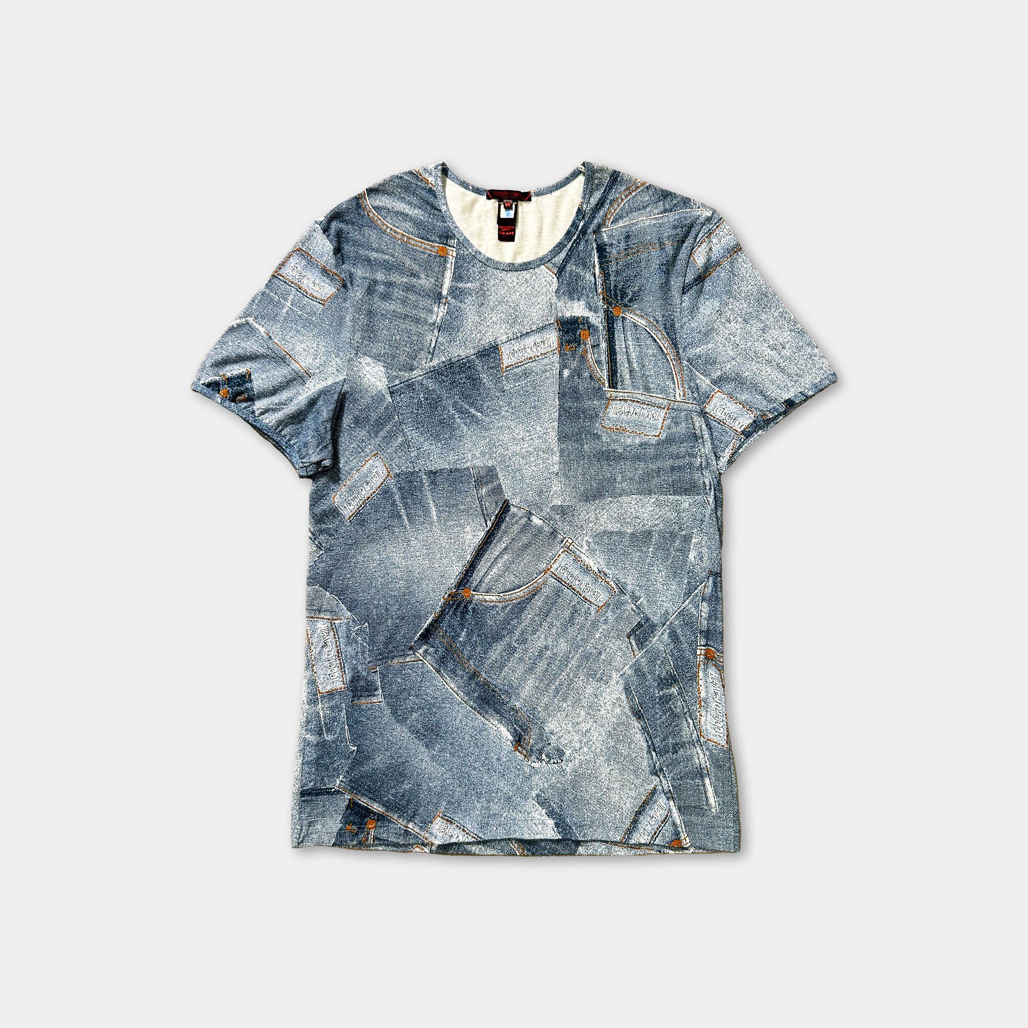 Just Cavalli Just Cavalli Blue Printed Denim Graphic Tee Size US XL / EU 56 / 4 - 1 Thumbnail