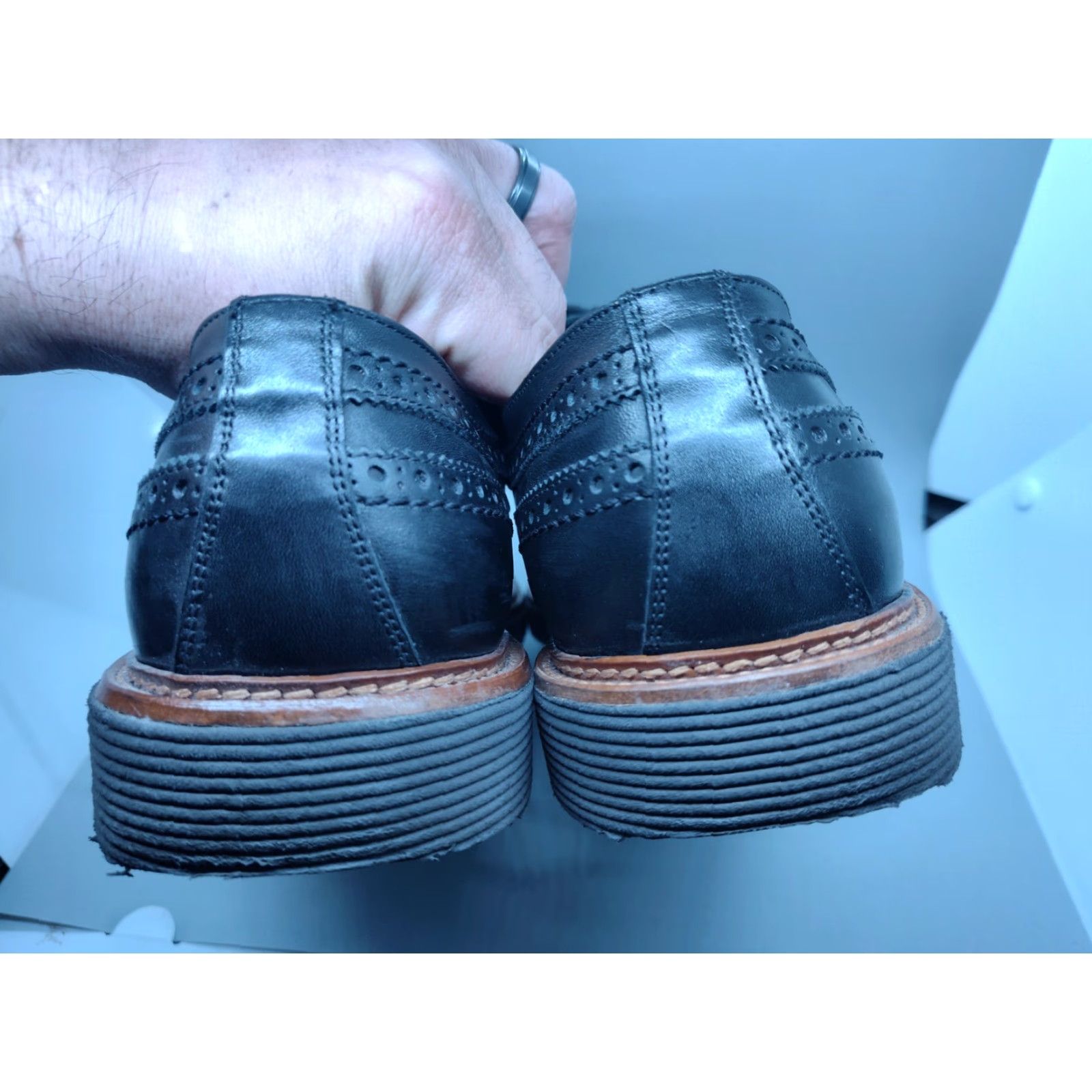 Johnston & Murphy VINTAGE Johnston & Murphy Jameson Longwing Dress Shoes Men 12 Black Leather Italy Oxford Classic Business Size US 12 / EU 45 - 7 Thumbnail