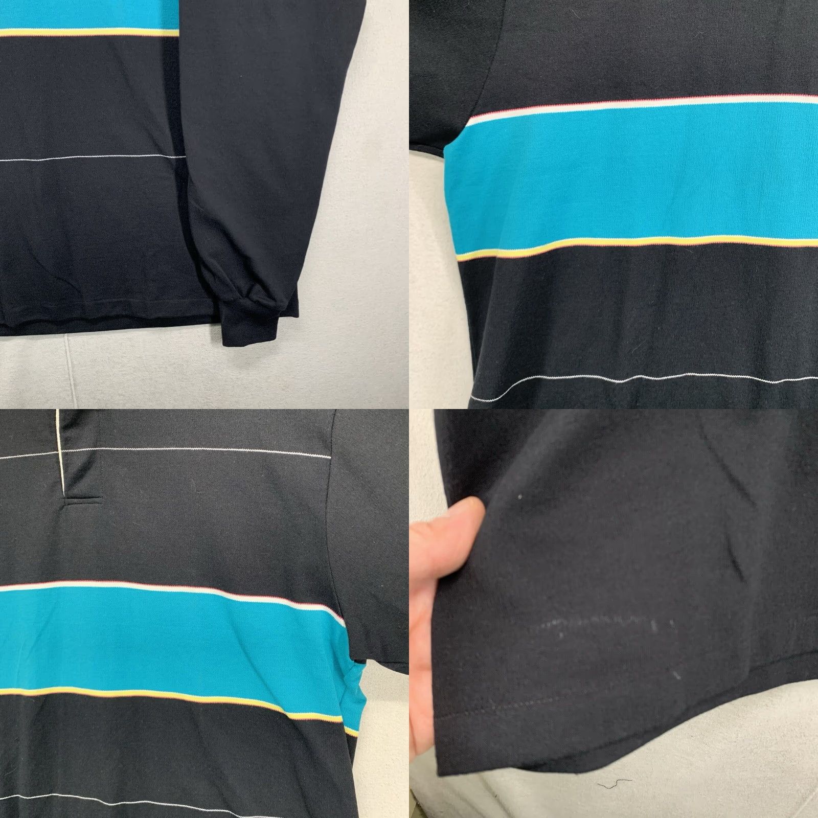 Vintage VINTAGE Northwestern Knitting Company Polo Rugby Shirt XL Black Turquoise Stripe Men Shirt Size US XL / EU 56 / 4 - 8 Thumbnail