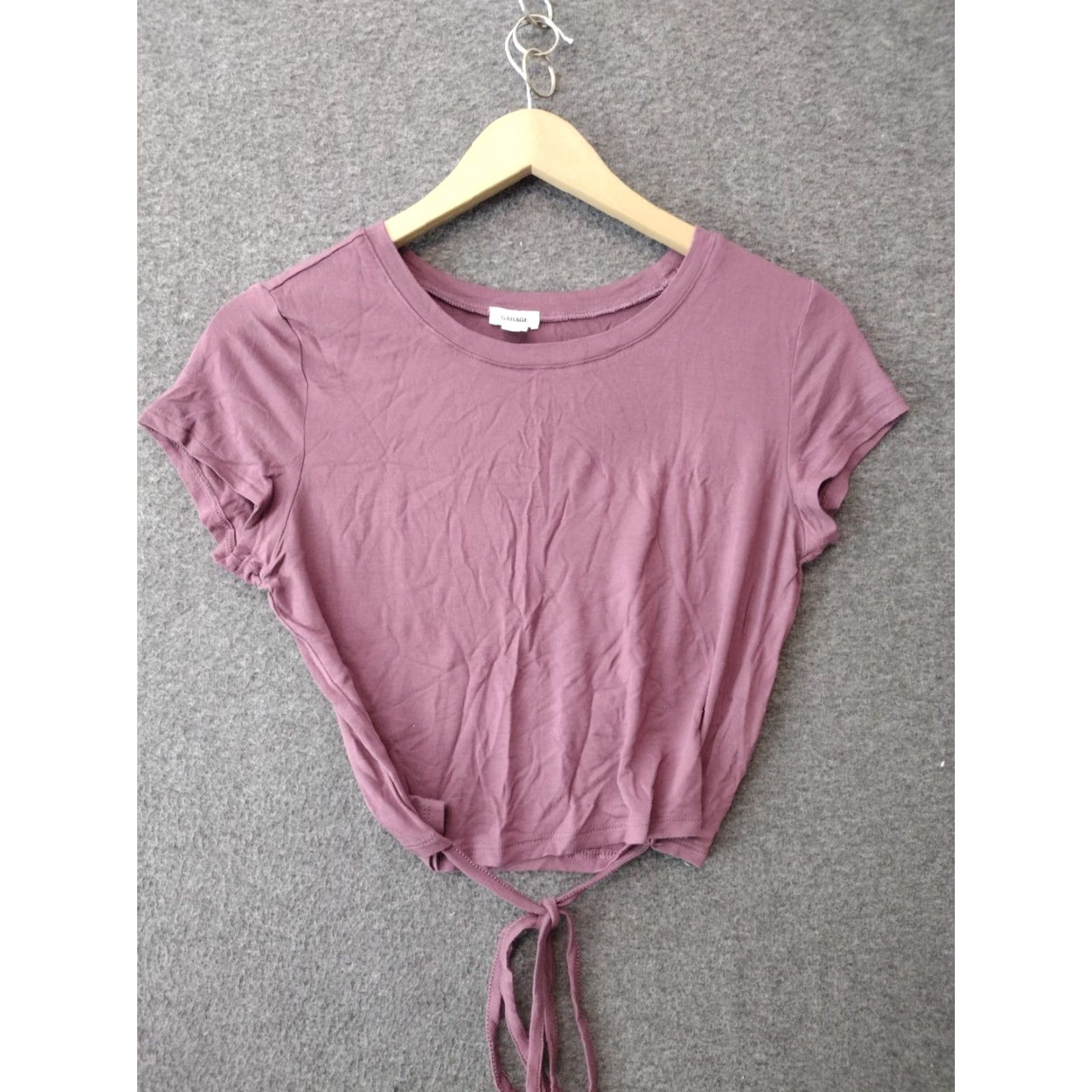 Garage Garage Blouse Shirt Women M Pink/Purple Short Sleeve Scoop Neck Tie - Classic Casual Size M / US 6-8 / IT 42-44 - 2 Thumbnail