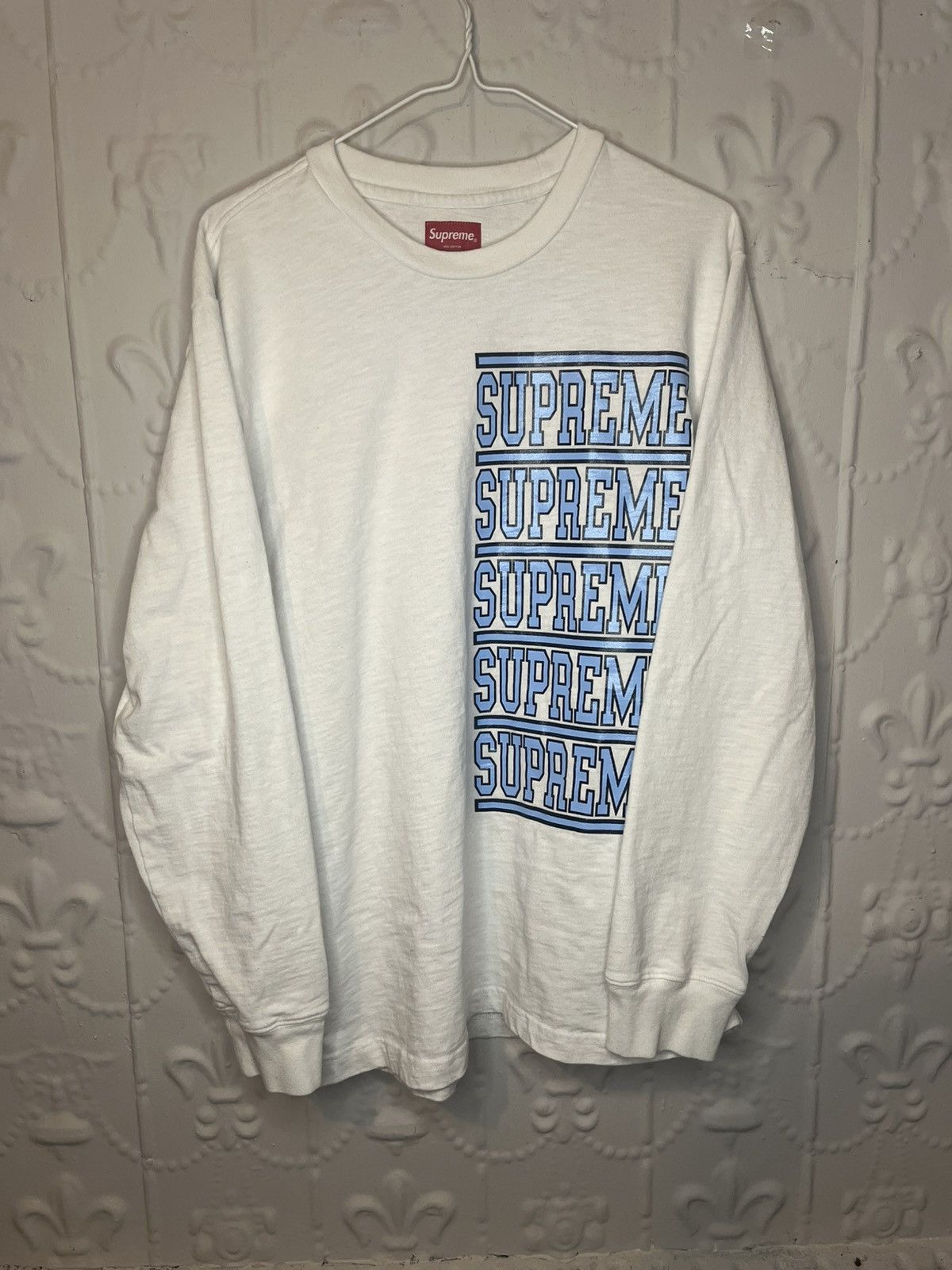 Supreme Supreme White UNC Spellout Logo Long Sleeve Shirt Size US L / EU 52-54 / 3 - 5 Thumbnail