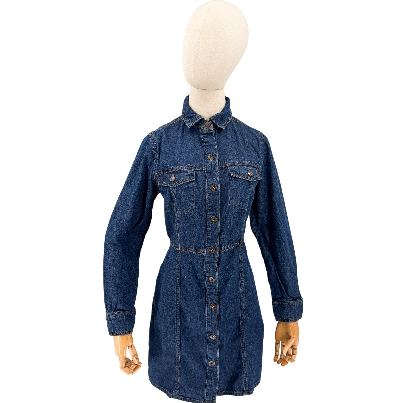 Frye Blue 100% Cotton Button Front Pocket Denim Mini Shirt Dress Size S / US 4 / IT 40 - 1 Thumbnail