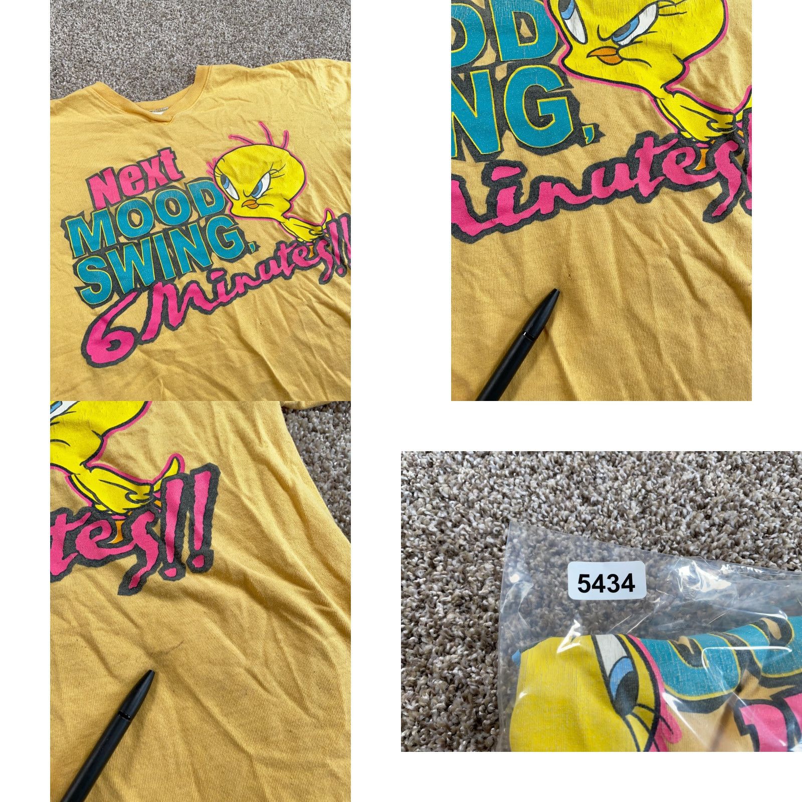 Vintage VINTAGE VTG Looney Tunes Tweety Bird Mood Swing T-Shirt Adult Large Dark Yellow Cotton Size US L / EU 52-54 / 3 - 8 Thumbnail