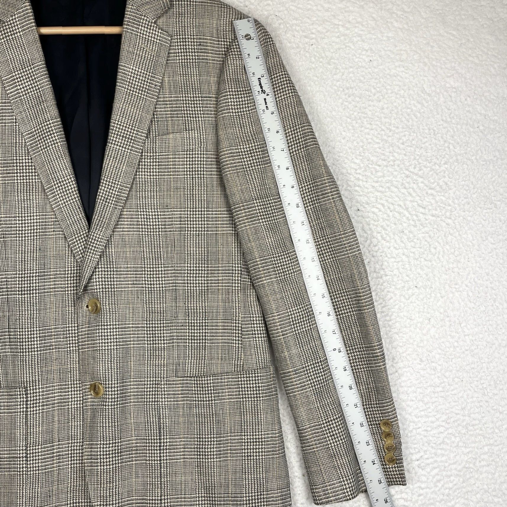 J.Crew J.CREW Sport Coat Blazer - Men 39R Beige Linen Silk Tweed Plaid Glen Check Regular Notch Lapel Two-Button Glen Plaid Casual Sport Coat Size 40R - 7 Thumbnail