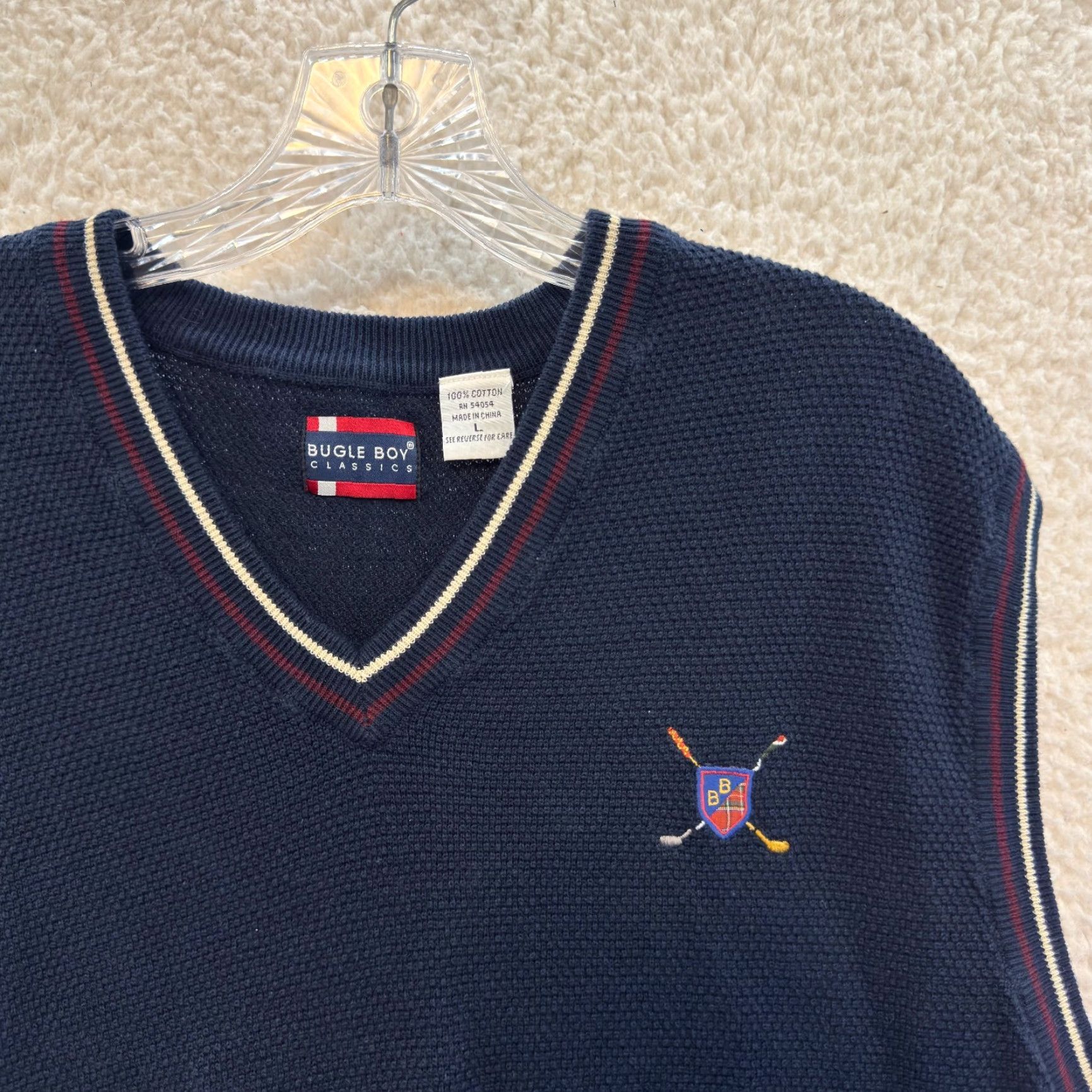 Bugle Boy VINTAGE Y2K Skater Grunge Sweater Vest Large Mens Navy Preppy Academia Grandpa Size US L / EU 52-54 / 3 - 3 Thumbnail