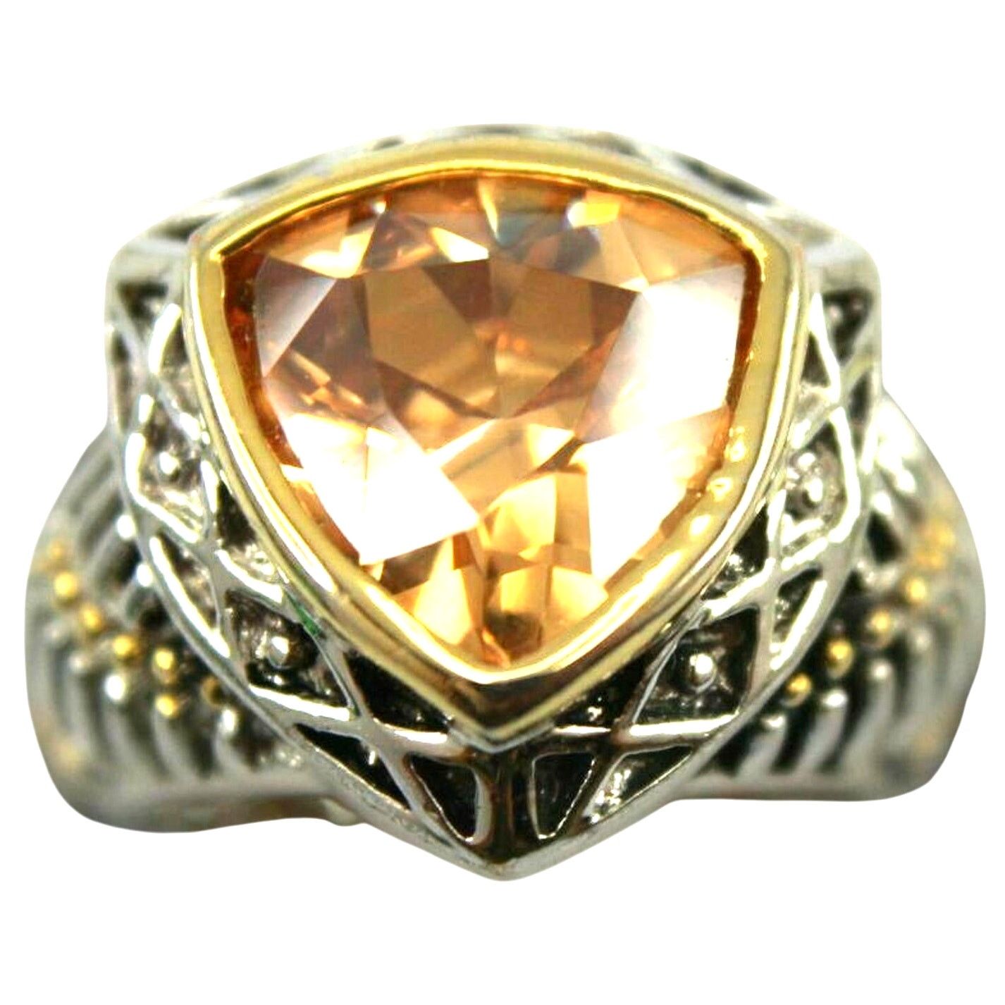 Other Big Statement Ring Simulated Citrine Triangle Silvertone Size ONE SIZE - 1 Thumbnail