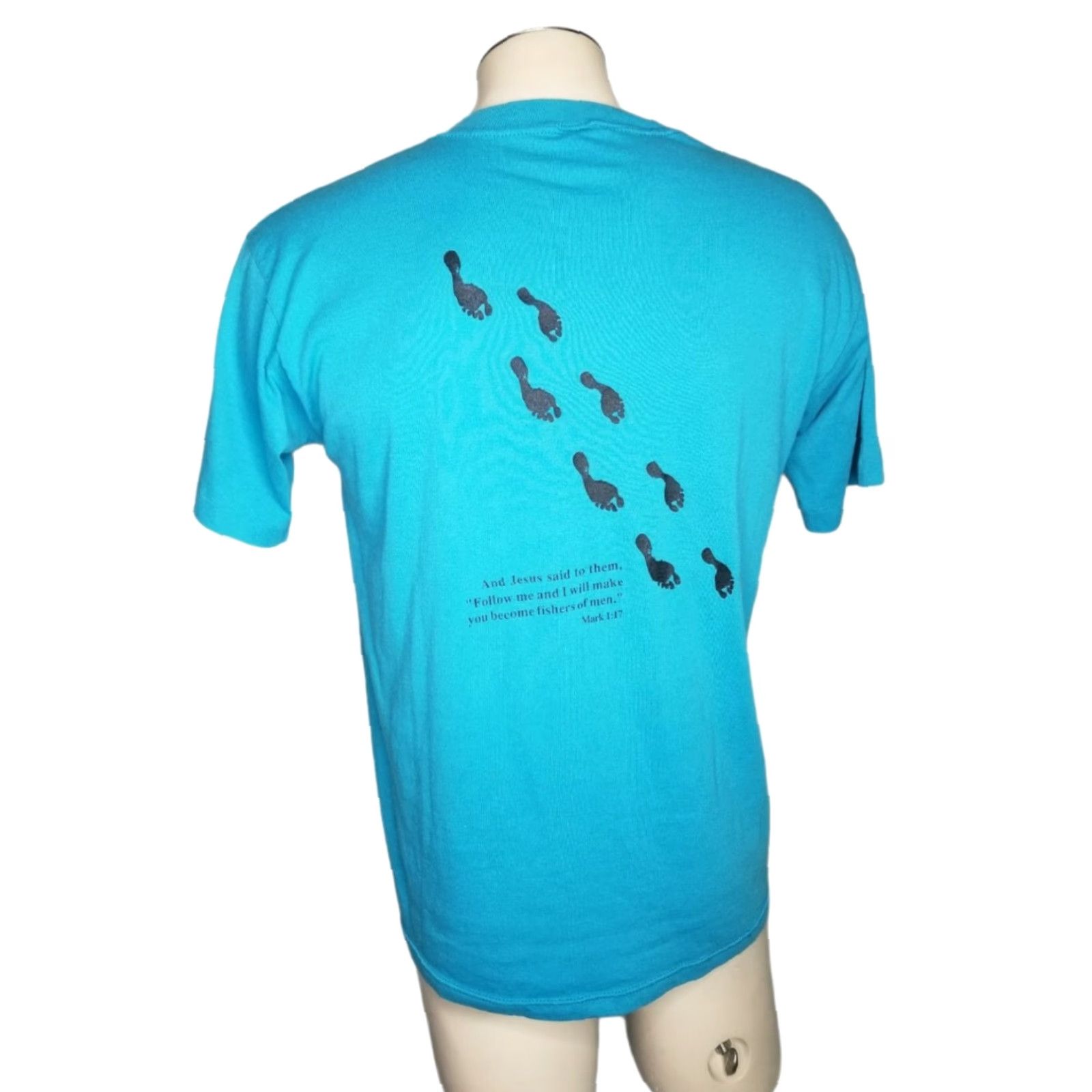 Jerzees VINTAGE Jerzees T-Shirt Men L Jesus Christ Follow Me Mark 1:17 Double Sided USA Blue Cotton Crew Neck Short Sleeve 90s Religion Mens Size US L / EU 52-54 / 3 - 2 Thumbnail