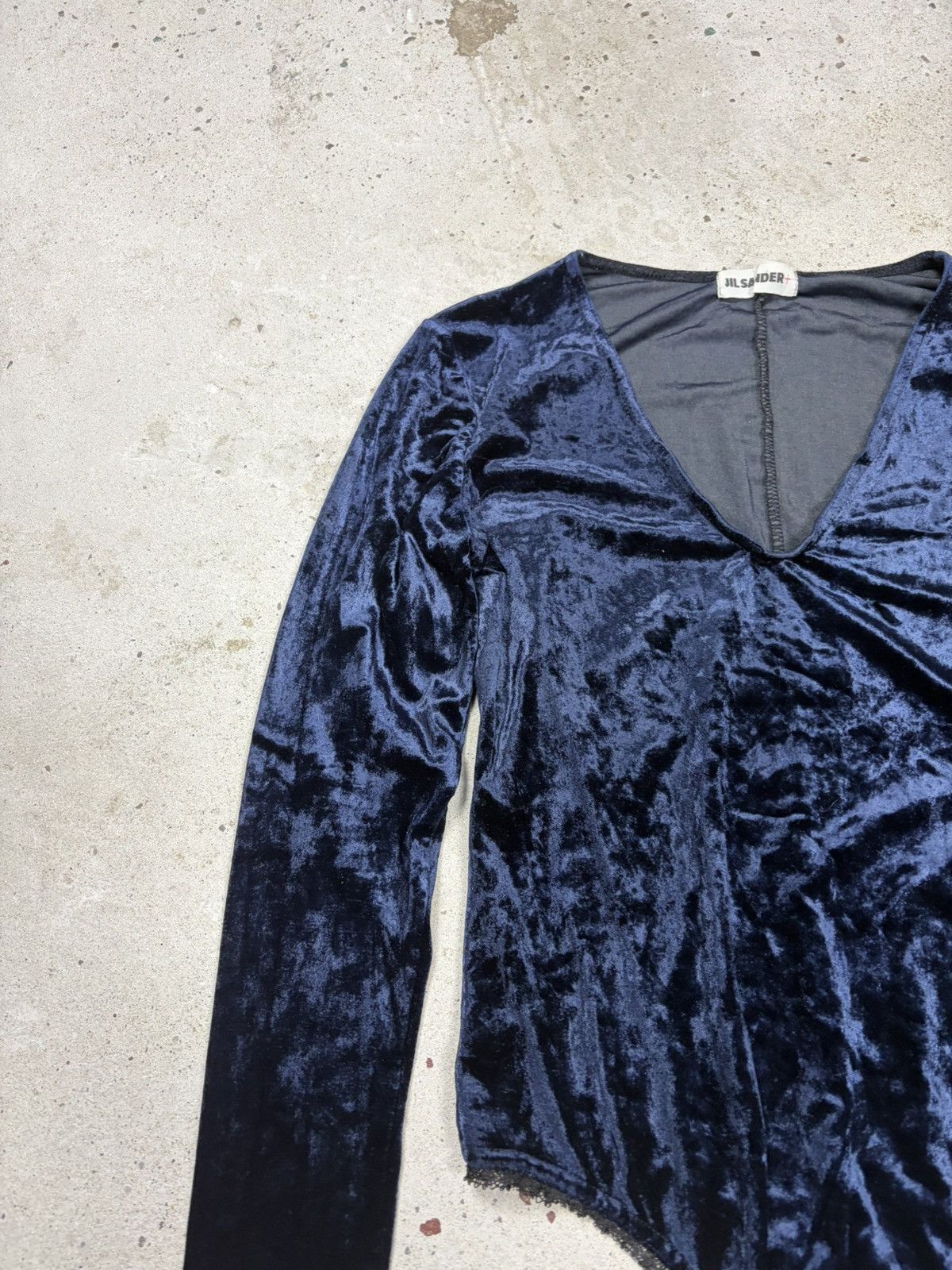 Jil Sander Vintage 90s Jil Sander + Navy Velvet V Neck Body Top Size M / US 6-8 / IT 42-44 - 6 Thumbnail