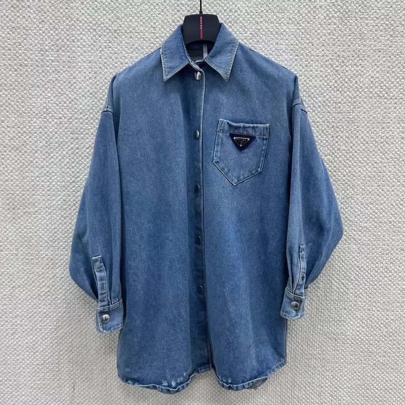 Prada Prada Size38 Spring and summer logo blue washed old long de Size US XXS / EU 40 - 1 Thumbnail