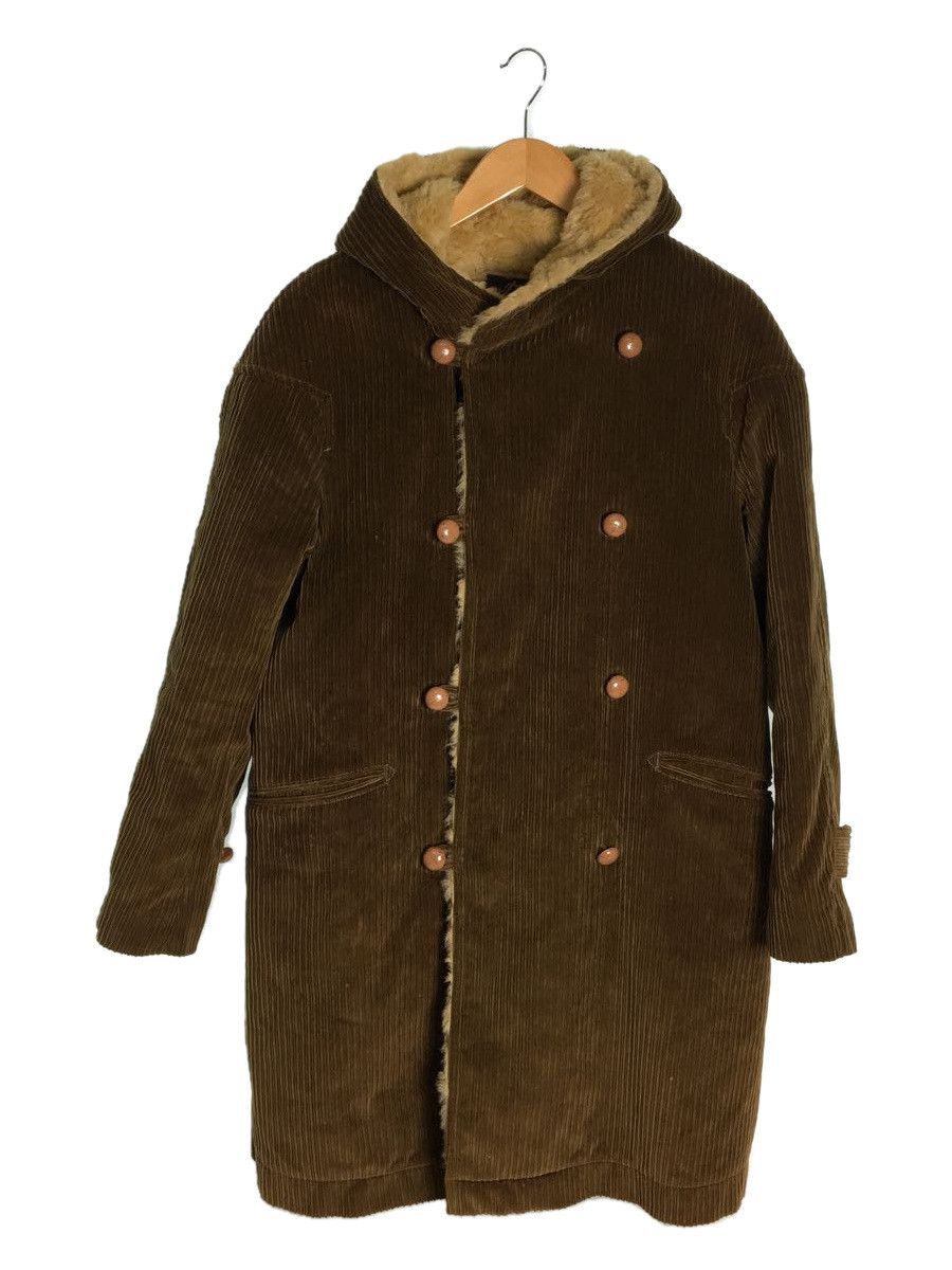 Coat Corduroy Double Toggle Button Hooded Plain Brown