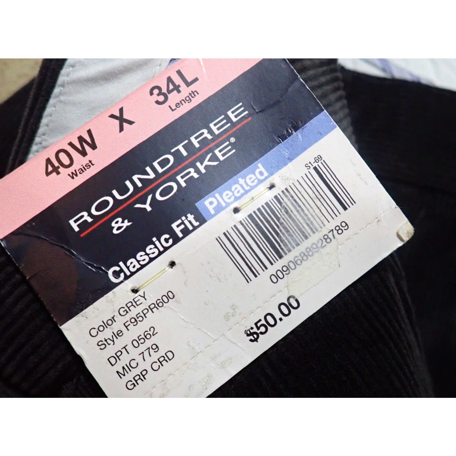 Roundtree & Yorke Vintage Roundtree & Yorke Men's Dress Pants - 40x32 Gray Cotton Pleated Straight Leg Retro 80s 90s Casual Trousers Size US 38 / EU 54 - 4 Thumbnail