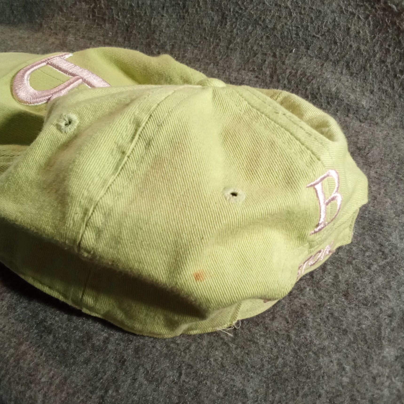 Spell VINTAGE Boston Hat Cap Strap Back Adjustable Womens Green Pink Logo Spell Out Script Size ONE SIZE - 4 Thumbnail
