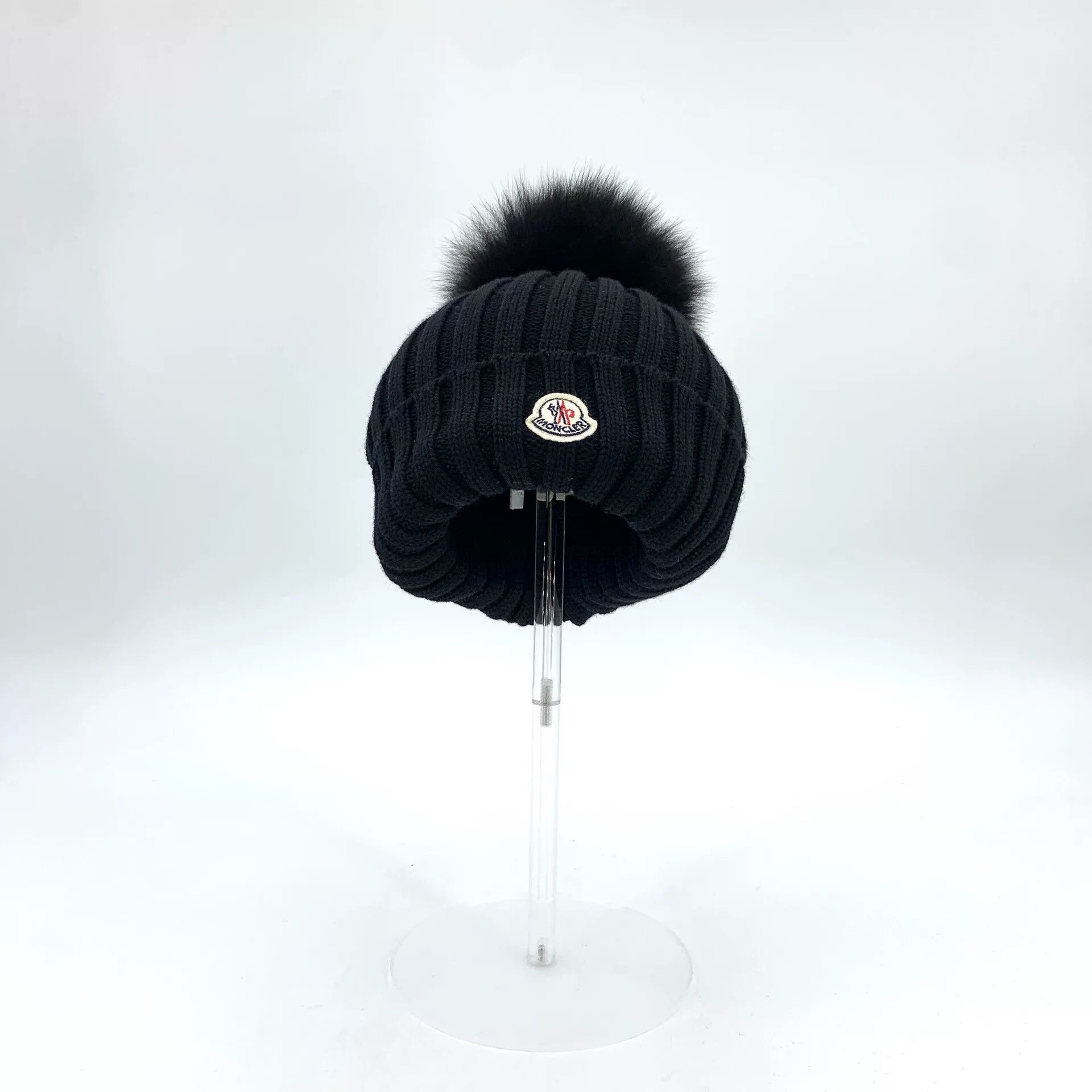 Moncler Moncler Black Logo Wool Knit Beanie Size ONE SIZE - 1 Thumbnail