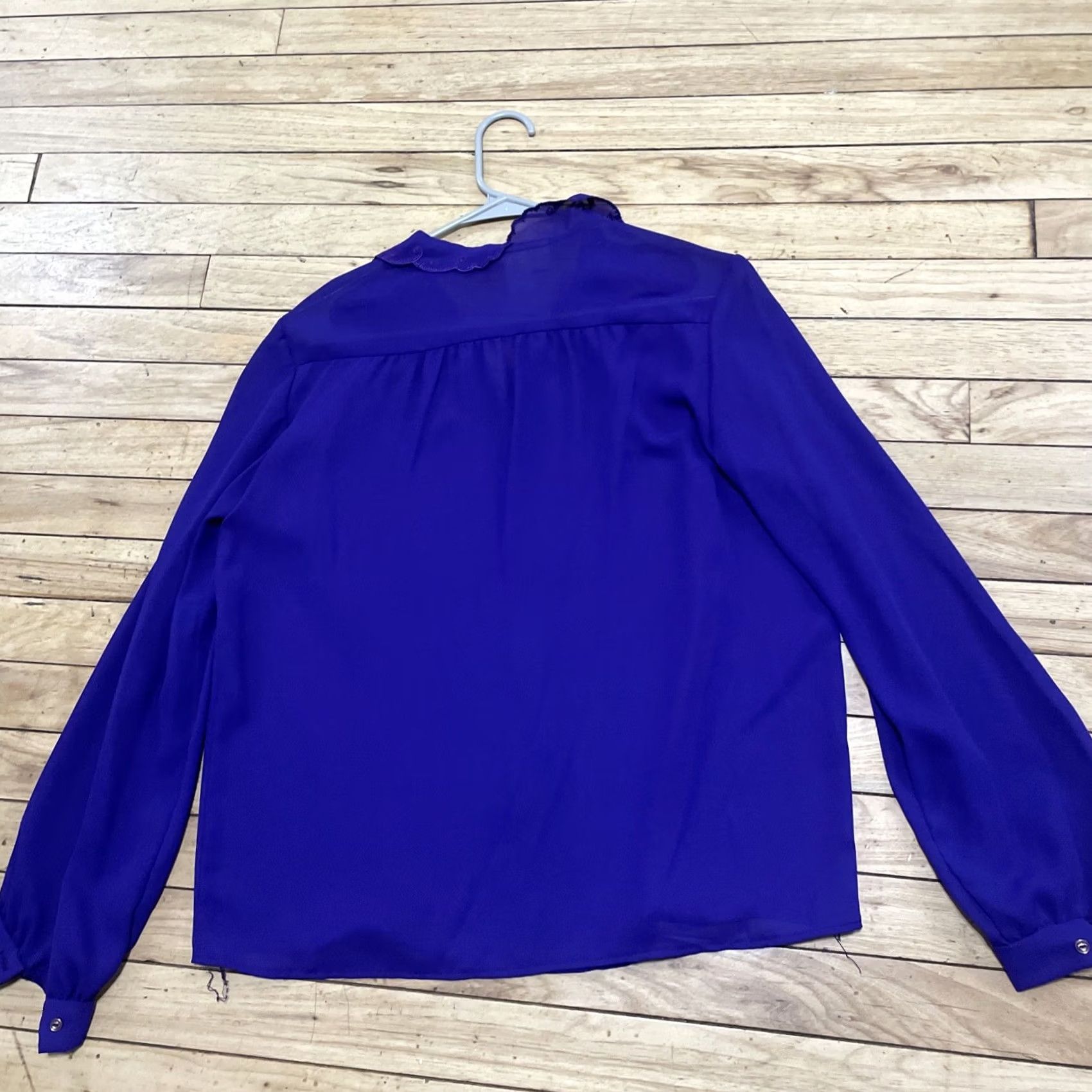 Vintage VINTAGE Manon Made USA Blouse Chiffon Top Women XL Purple Royal Purple Sheer Lace Button Up 1970s USA 70s Womens Size XL / US 12-14 / IT 48-50 - 2 Thumbnail