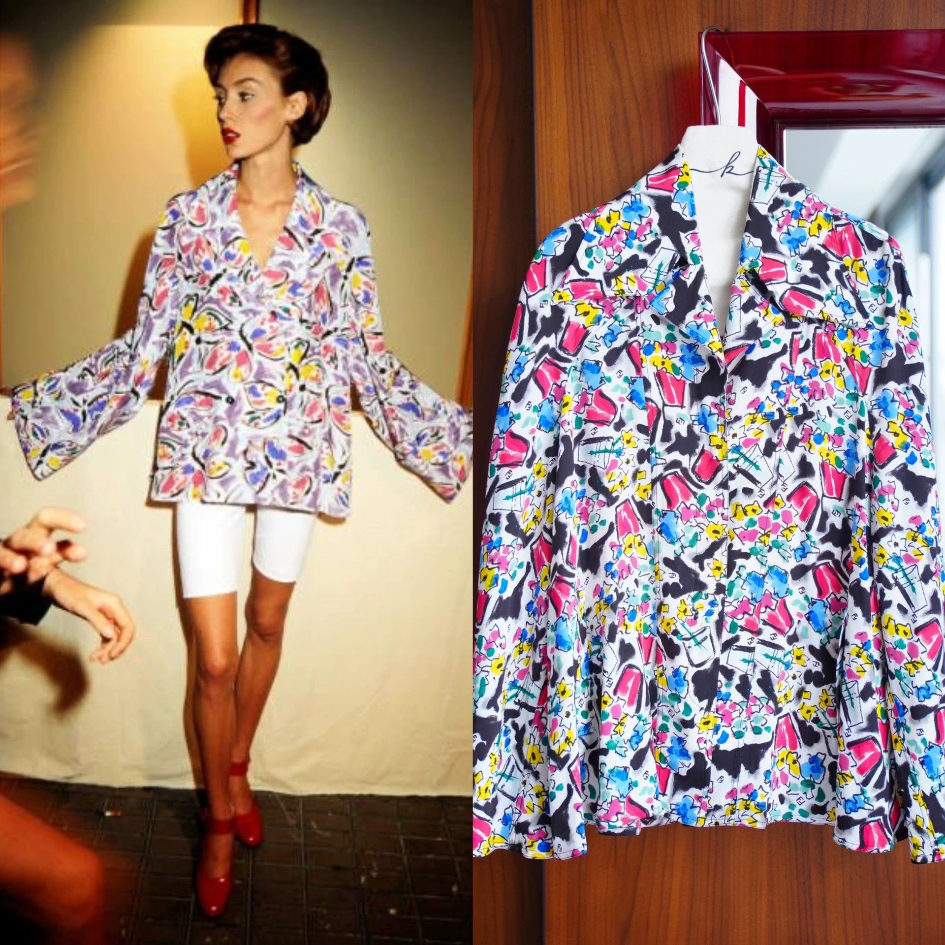 Fendi Fendi 1995 SS Karl Lagerfeld Silk Graffiti Water-Sleeve Size S / US 4 / IT 40 - 1 Thumbnail