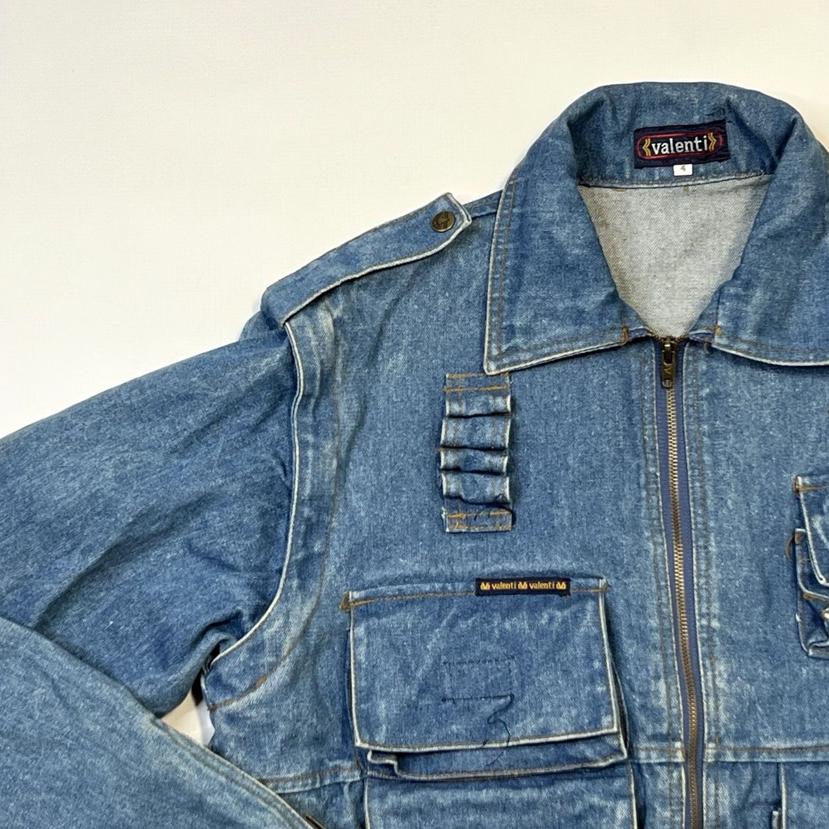 Valentino VINTAGE Valenti Denim Jacket Jacket Women's XS Blue Pockets Logo Zipper Casual Workwear Streetwear 90s Tall? Size XS / US 0-2 / IT 36-38 - 3 Thumbnail