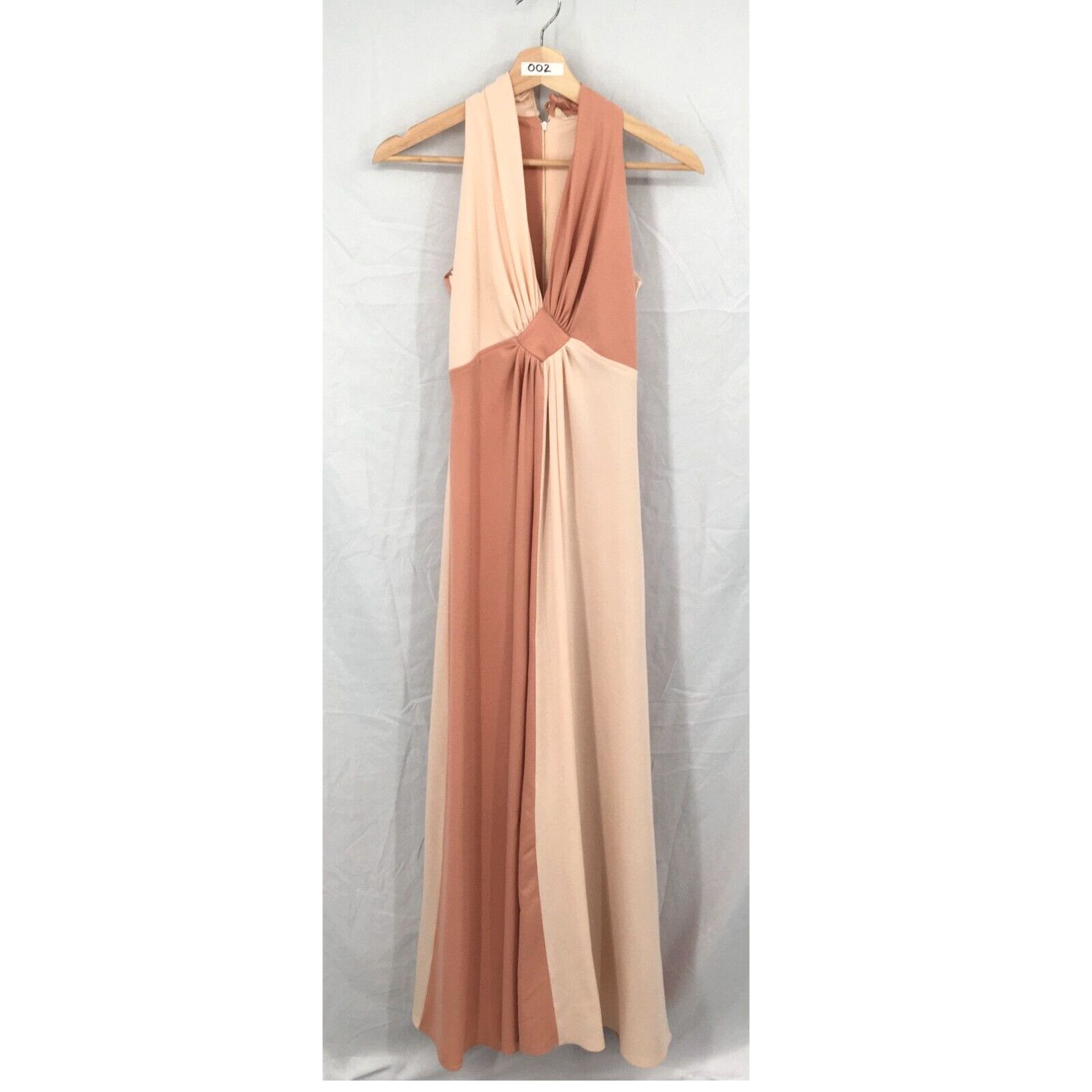 Image of Vintage 70's Party Prom Cocktail Polyester Halter Sleeveless Maxi Dress Peach S in White, Women's (