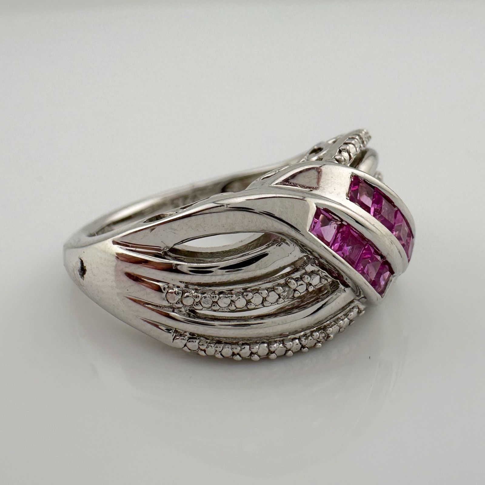 Other Detailed Lab Created Pink Sapphire and Sterling Ring Size 7 Size ONE SIZE - 8 Thumbnail