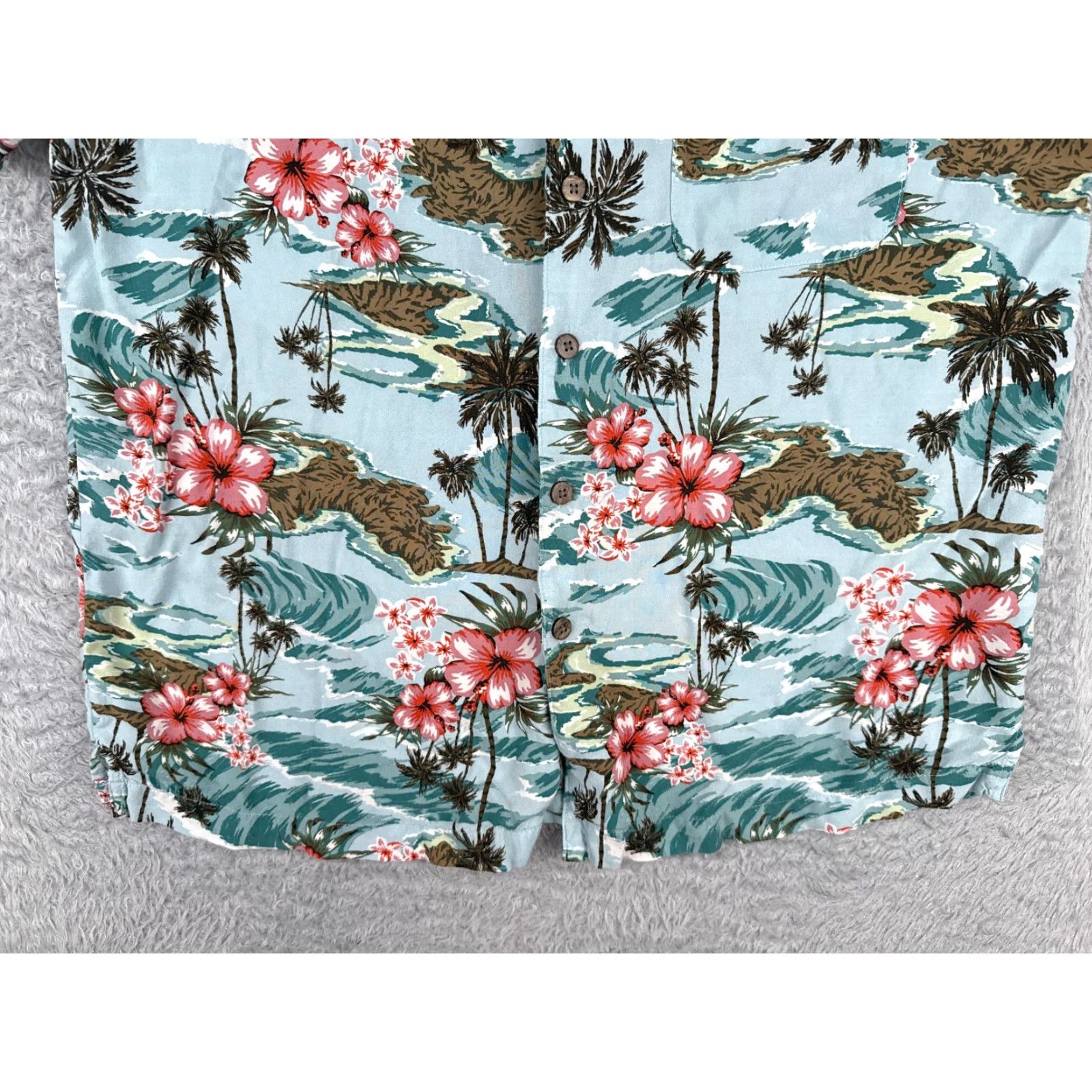 George George Men's Shirt Medium Blue Pink Floral Hibiscus Button-Up 100% Rayon Hawaiian Size US M / EU 48-50 / 2 - 5 Thumbnail
