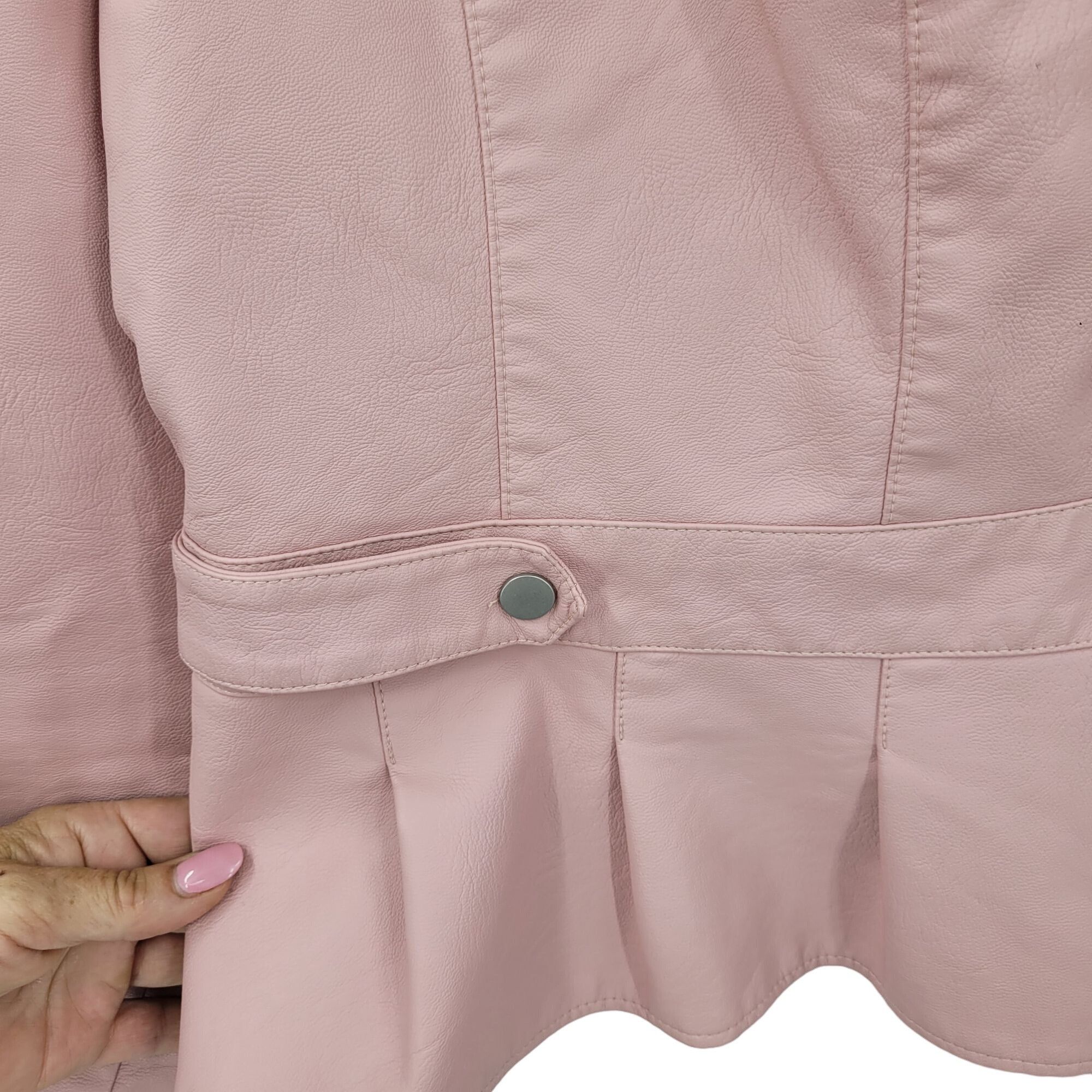 Designer Baccini Vegan Faux Leather Biker Jacket 3X Pink Pleated Pepl Size 3XL / US 20-22 - 10 Thumbnail