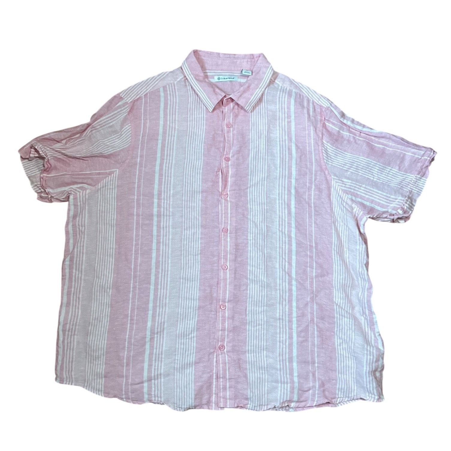 Cubavera Cubavera Mens 2X Pink & White Striped Linen Cotton Short Sle Size US XXL / EU 58 / 5 - 1 Thumbnail