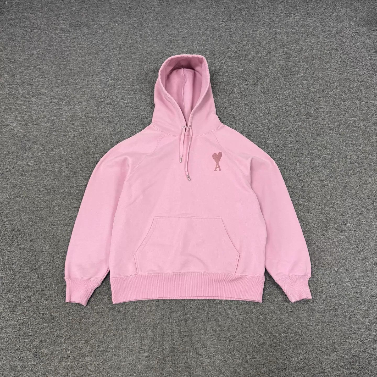 AMI Ami Pink Heart Embroidered Drawstring Hoodie L 99new Size L / US 10 / IT 46 - 1 Thumbnail