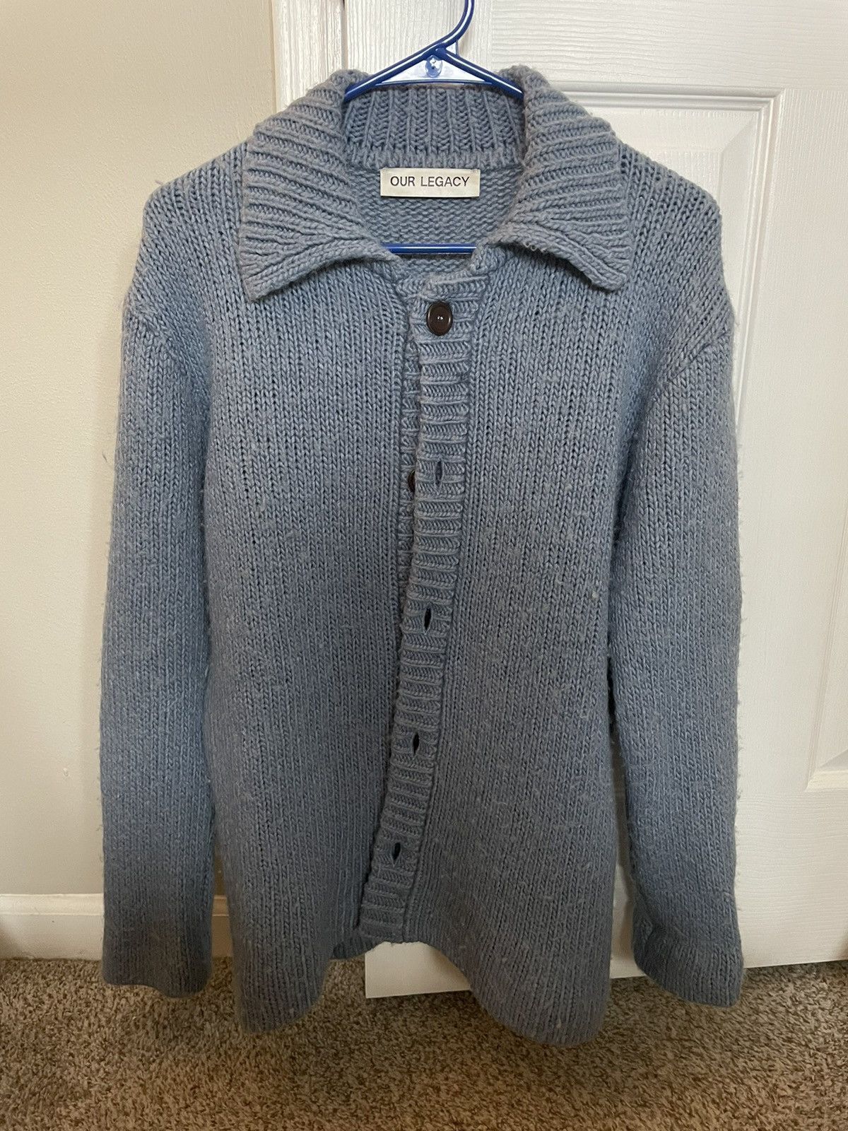 image of Our Legacy Brushed Knit Cardigan in Blue, Men's (Size Small)