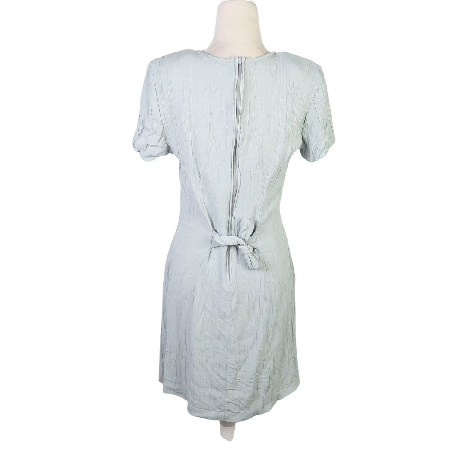 Vintage VINTAGE City Triangles Mini Dress Womens 90s 11 Blue Green Short Sleeve Zip Back Cinch Waist 34" 100% Rayon/Acetate Casual Solid 80s 90s Theme Womens Size L / US 10 / IT 46 - 4 Thumbnail