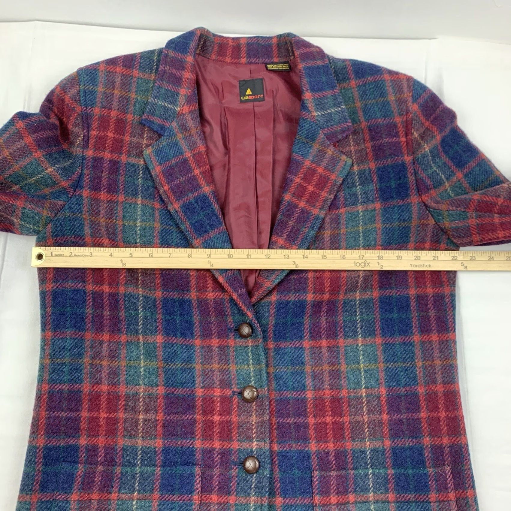 Liz Claiborne VINTAGE Liz Claiborne Blazer Jacket Womens 12 Red Plaid 100% Wool Button Up 90s Mens Women Girls Size XL / US 12-14 / IT 48-50 - 7 Thumbnail