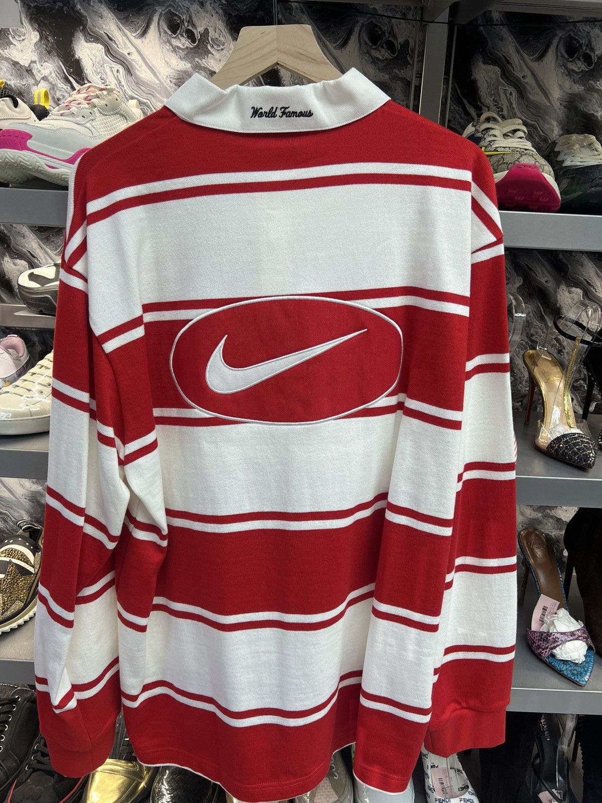 Nike Supreme x Nike Stripe Rugby Red Shirt Size US XL / EU 56 / 4 - 2 Thumbnail