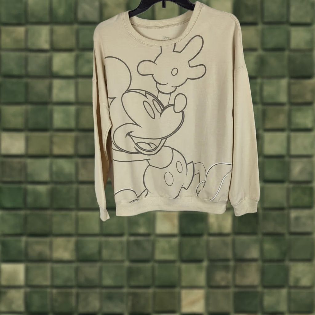 Disney Disney Mickey Mouse Sweatshirt Women’s Beige Pullover S Crew Neck Long Sleeve Super Soft Graphic Print Lightweight Fleece Modern Disney Theme Womens Size S / US 4 / IT 40 - 1 Thumbnail