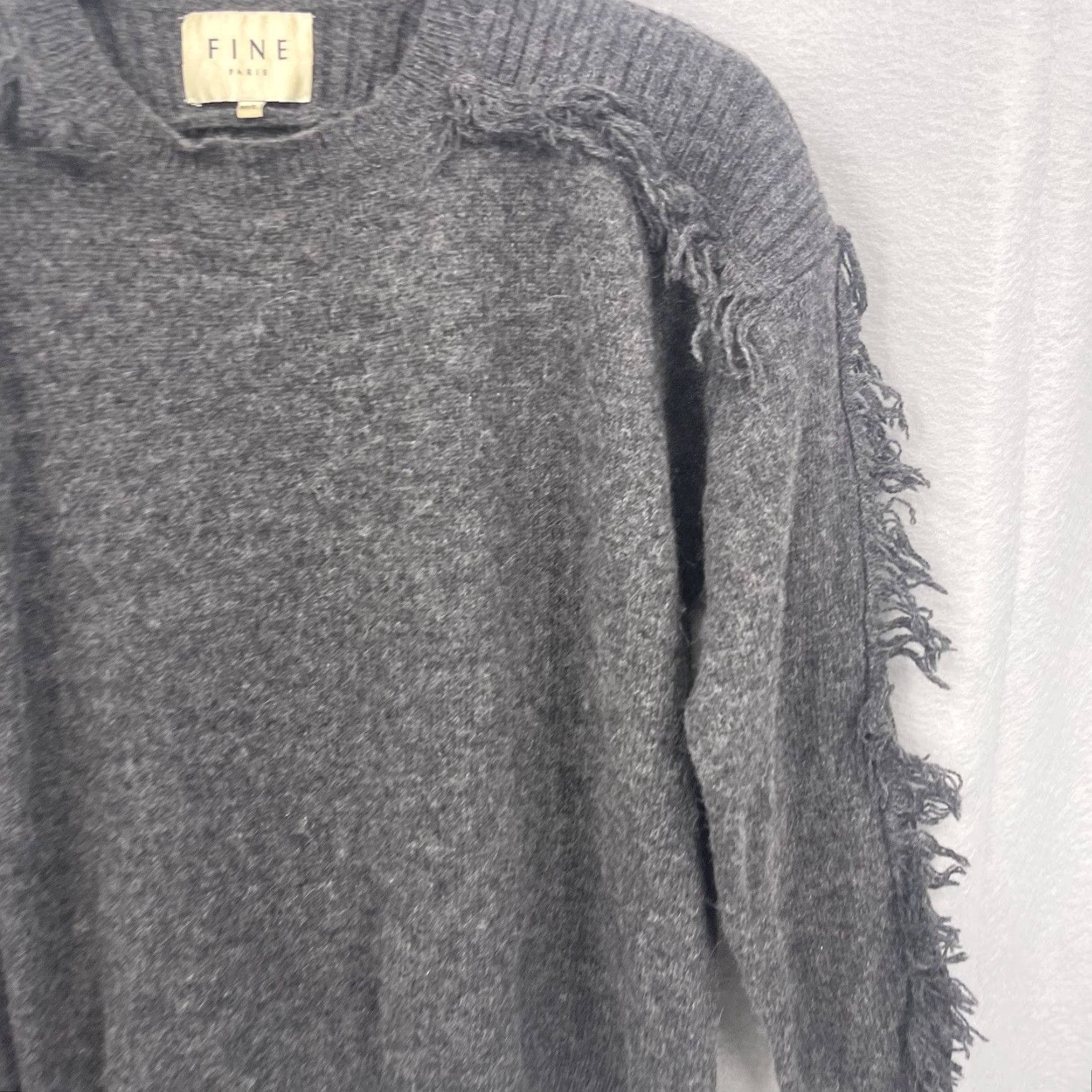 Vintage Fine Collection Sweater Womens L Angora Knit Fringe Boho Paris Gray Crew Neck Long Sleeve Pullover Bohemian 90s? Size L / US 10 / IT 46 - 4 Thumbnail