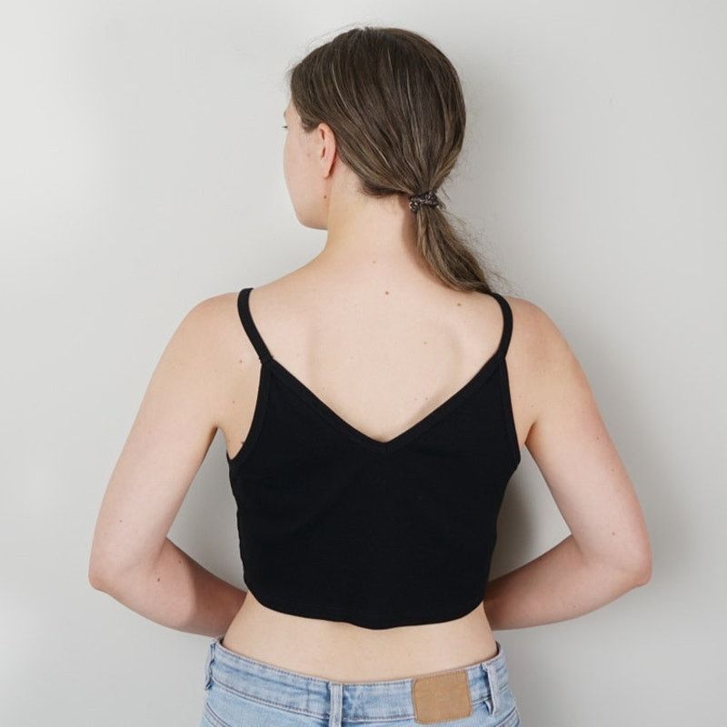 Zara Zara Ribbed Black Crop Top Spaghetti Strap Cami Solid V-neck Size L / US 10 / IT 46 - 2 Thumbnail