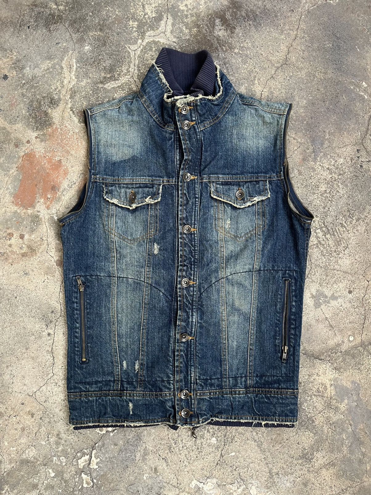 14th Addiction JAPANESE SEMANTIC DESIGN VEST DENIM DOUBLE LAYER ZIPP VKEI Size US L / EU 52-54 / 3 - 1 Thumbnail