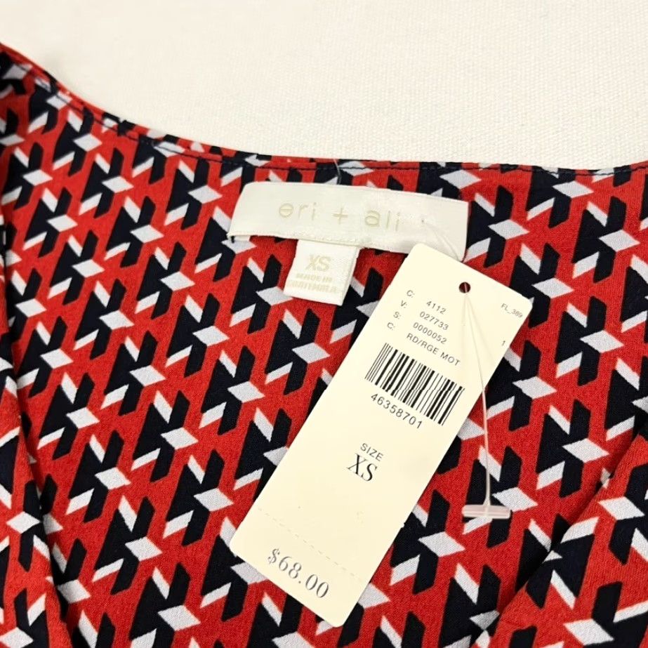 Anthropologie Anthropologie Eri + Ali Blouse Womens XS Blue Red Patterned Peplum NEW Size XS / US 0-2 / IT 36-38 - 2 Thumbnail