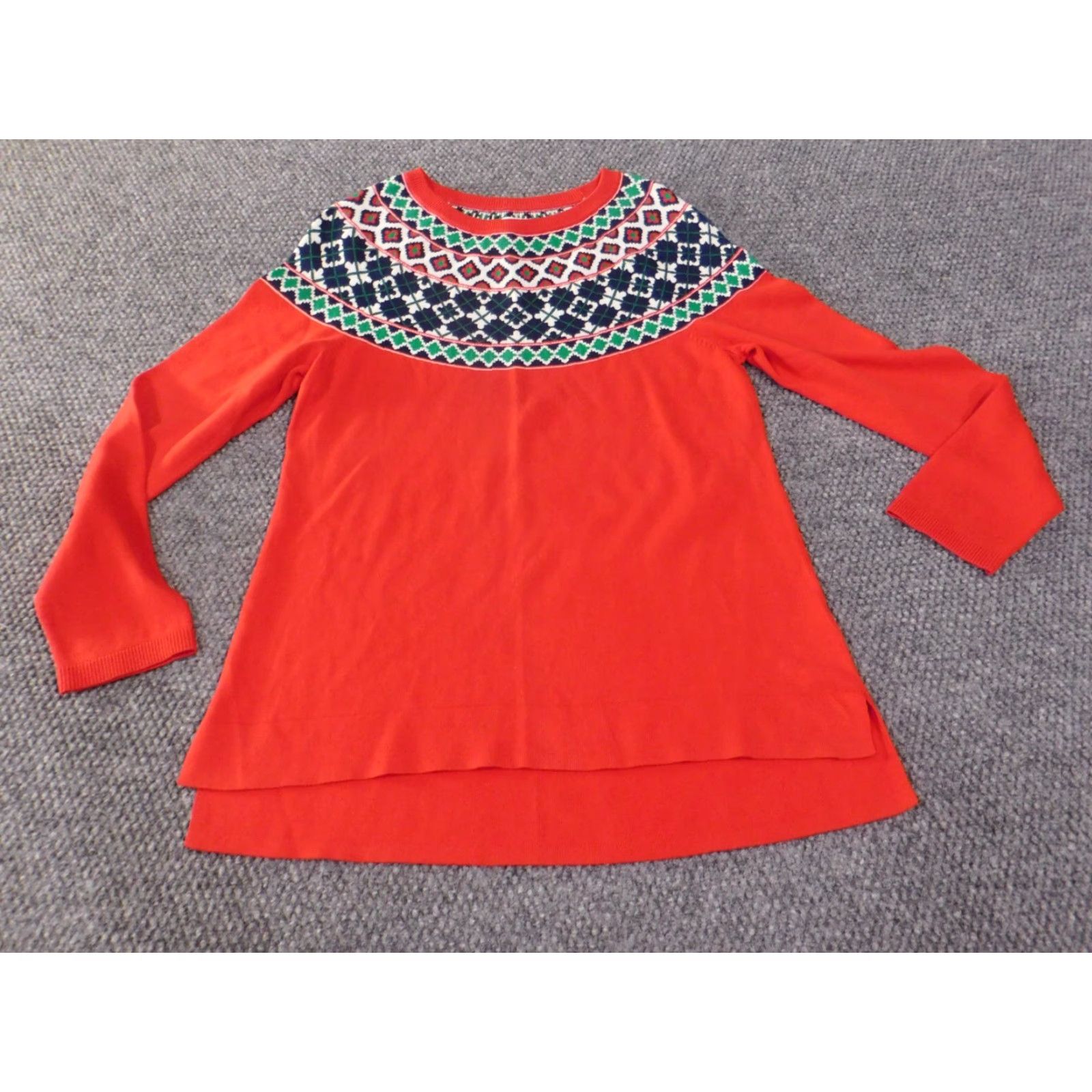 Vintage Crown & Ivy Sweater Pullover Medium Red Christmas Geometric Knit Crew Neck Dolman Sleeve Cotton Womens Regular Stretch Size M / US 6-8 / IT 42-44 - 3 Thumbnail
