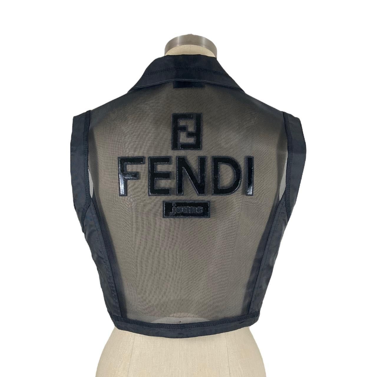 Image of Fendi Jeans 90's Boxy Mesh Logo Back Black Vest, Women's (Size Small)