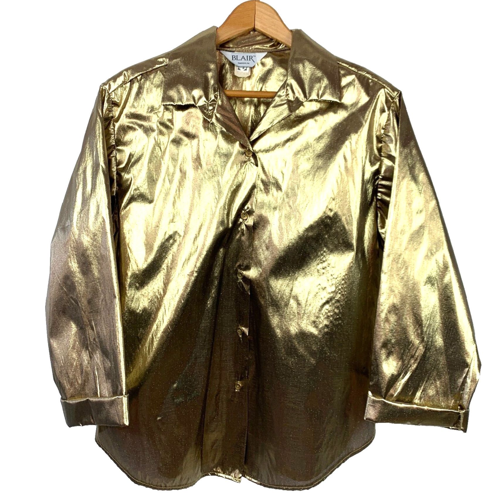 Blair VINTAGE Blair Very Metallic Shiny Sheer Gold Long Sleeve Button Shirt 18 Size XXL / US 16-18 / IT 52-54 - 2 Thumbnail